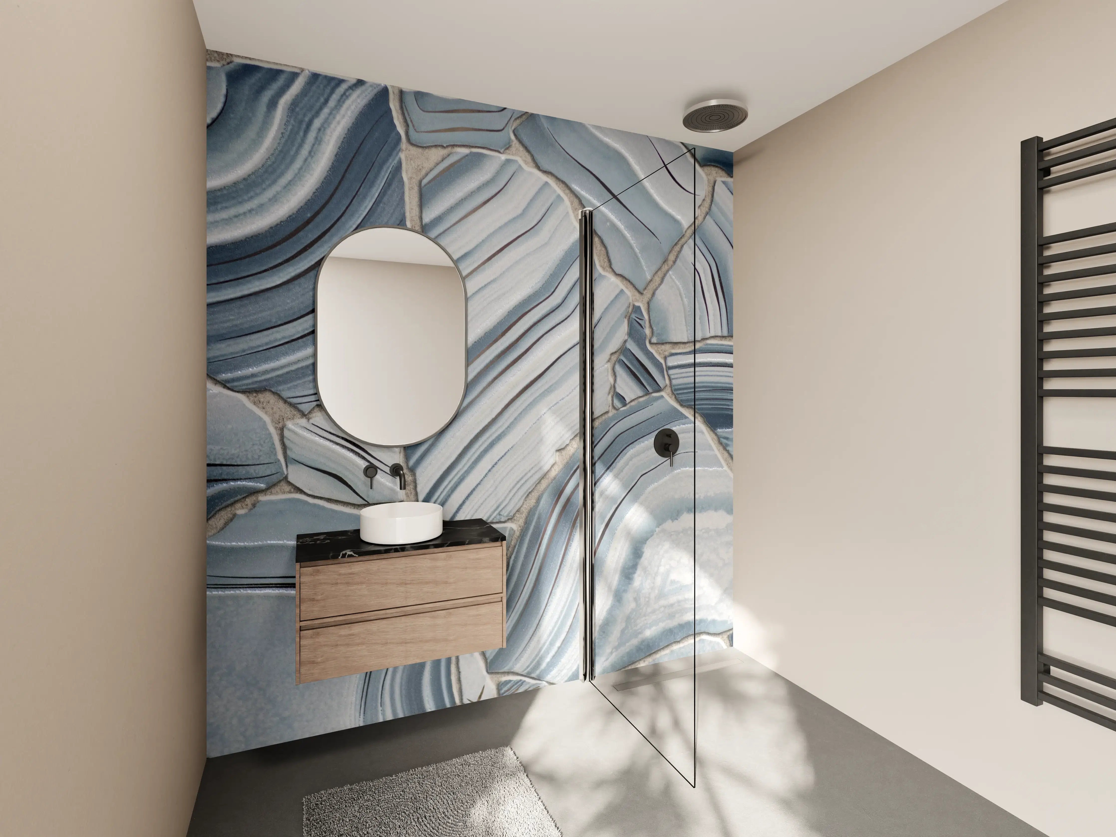 Wandverkleidung Bad - Ästhetische Blau-Grau-Marmor-Textur