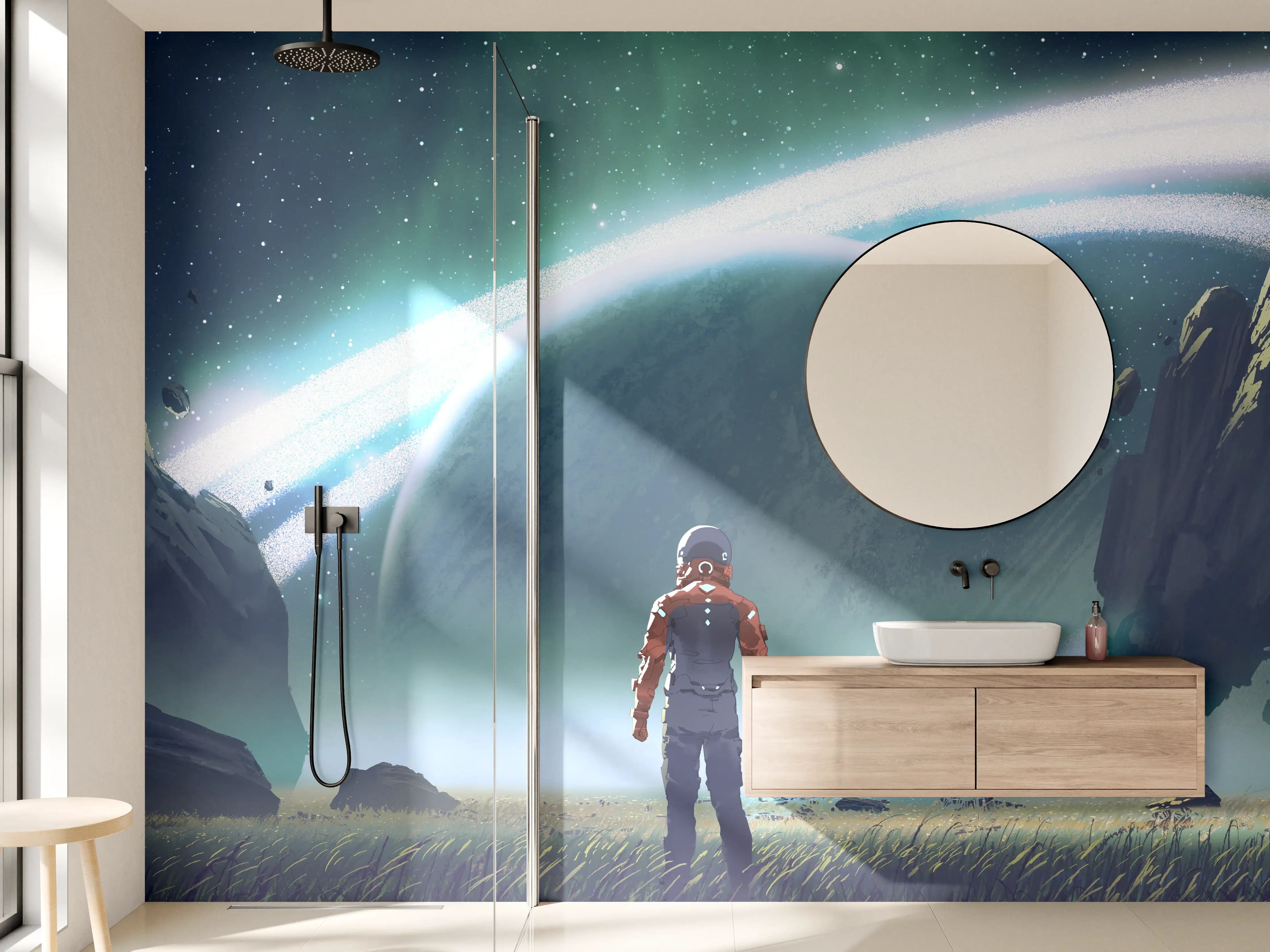Wandverkleidung Bad - Astronaut Planeten-Erkundung