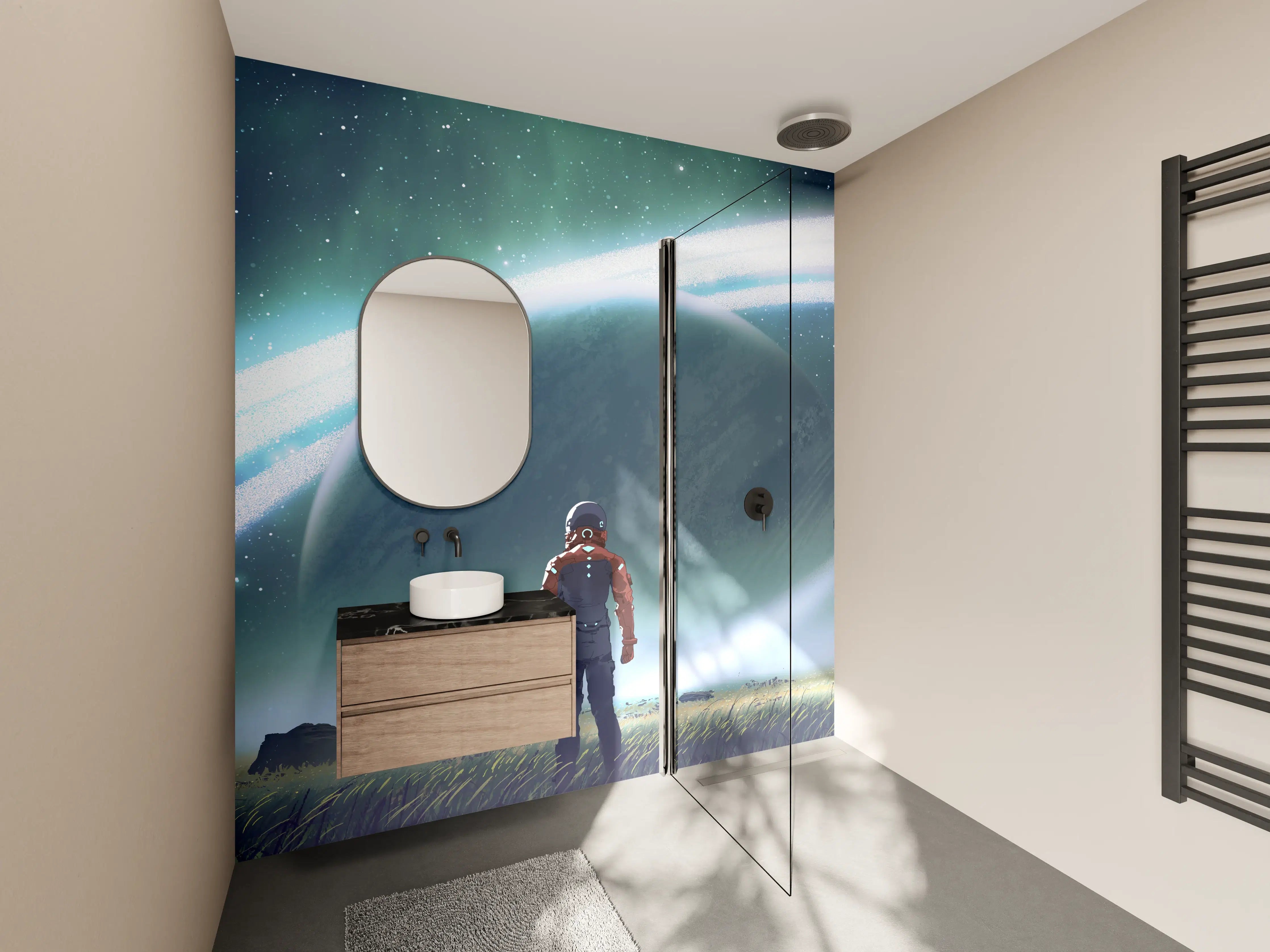 Wandverkleidung Bad - Astronaut Planeten-Erkundung