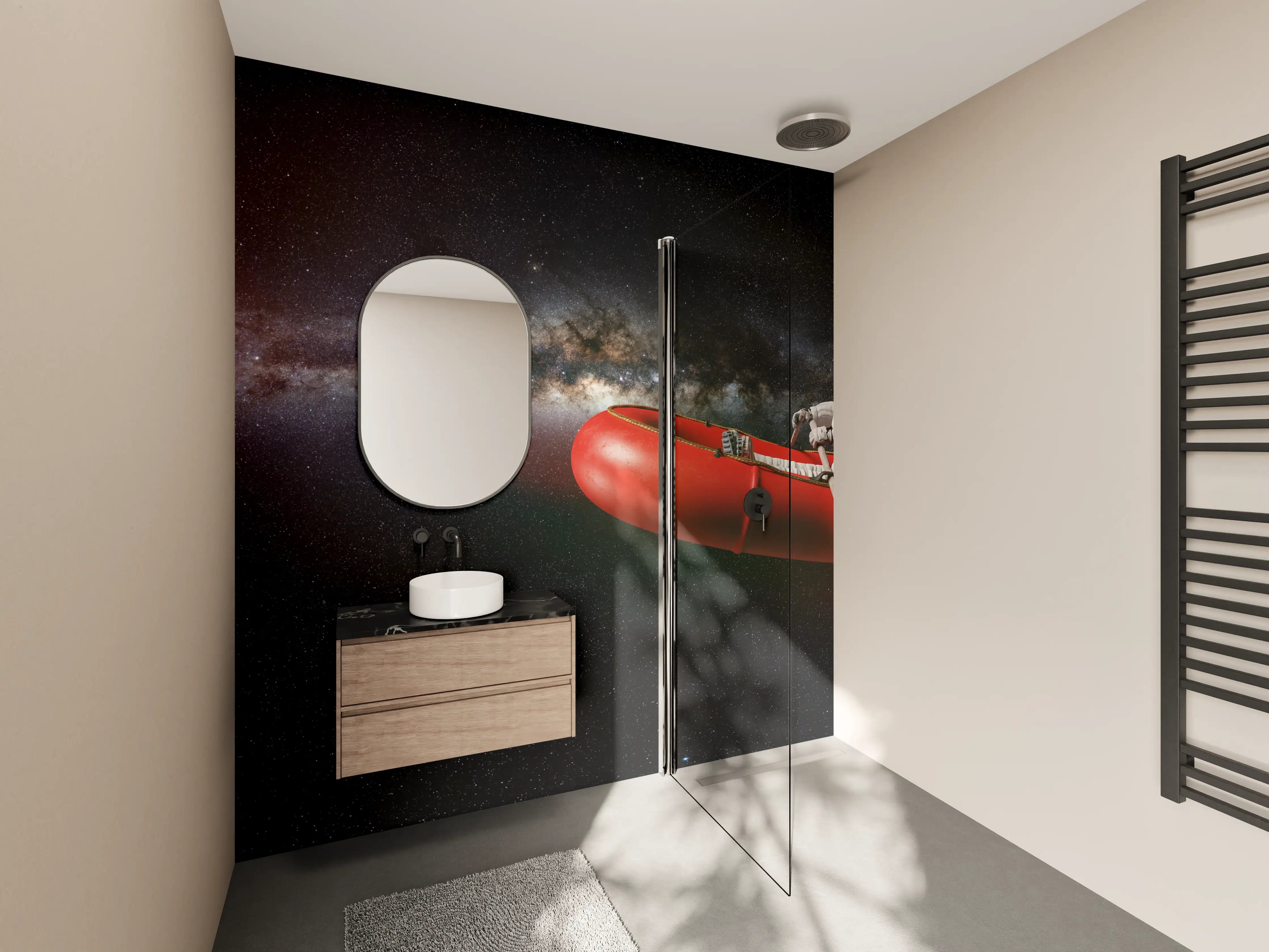 Wandverkleidung Bad - Astronaut in Space Schlauchboot