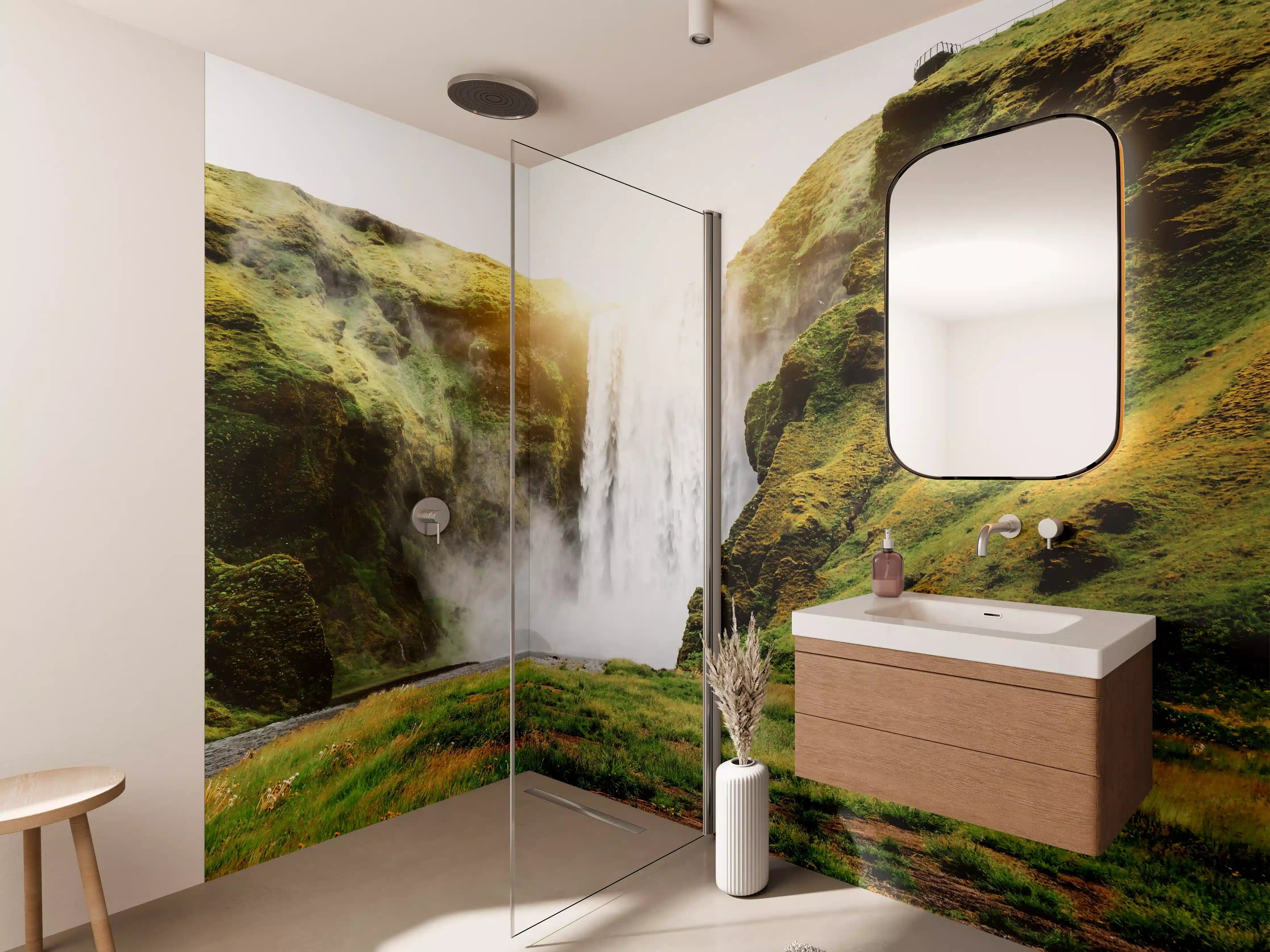 Wandverkleidung Bad - Atemberaubender Wasserfall in Island