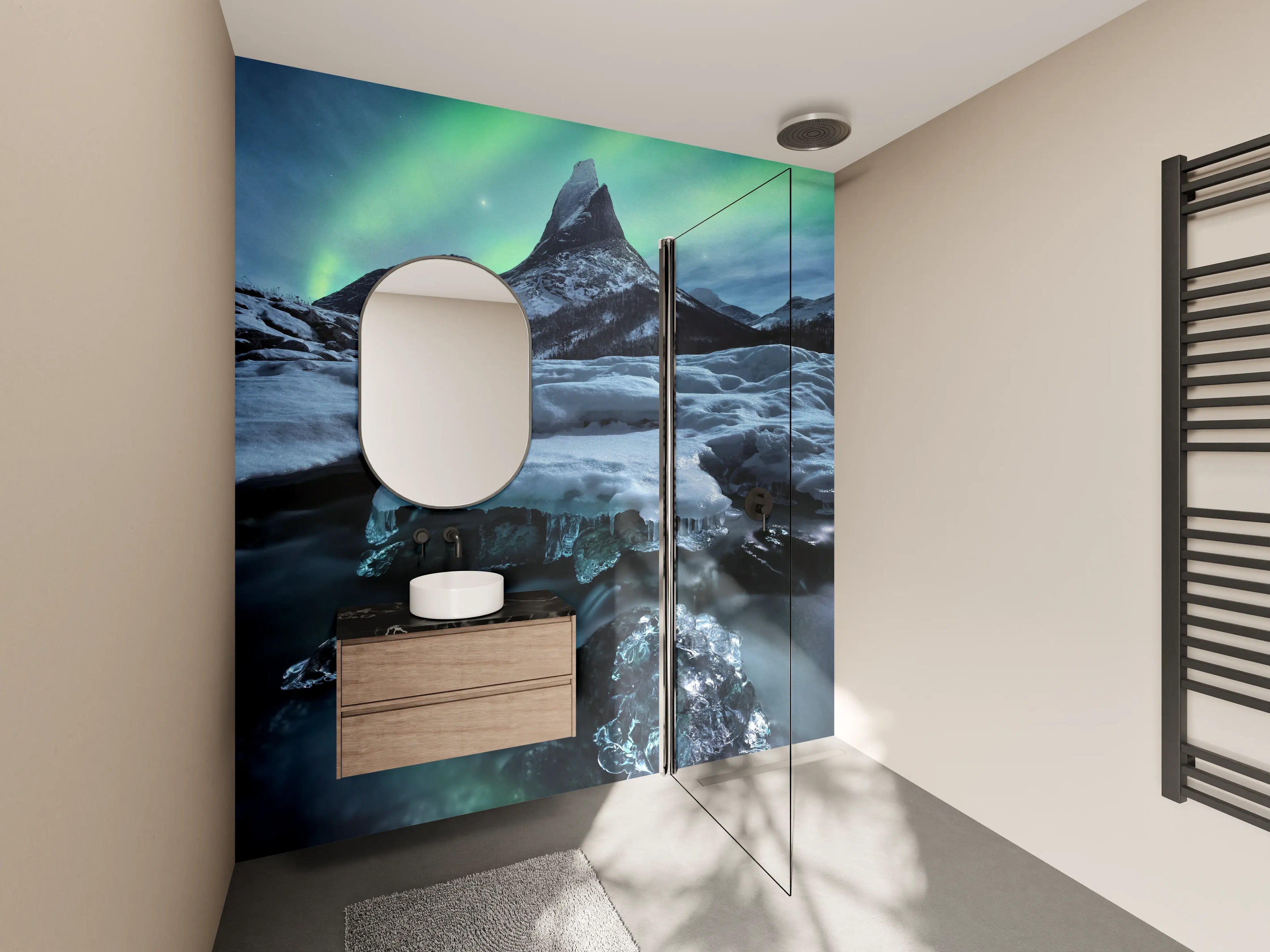 Wandverkleidung Bad - Aurora über Eisbergspitze