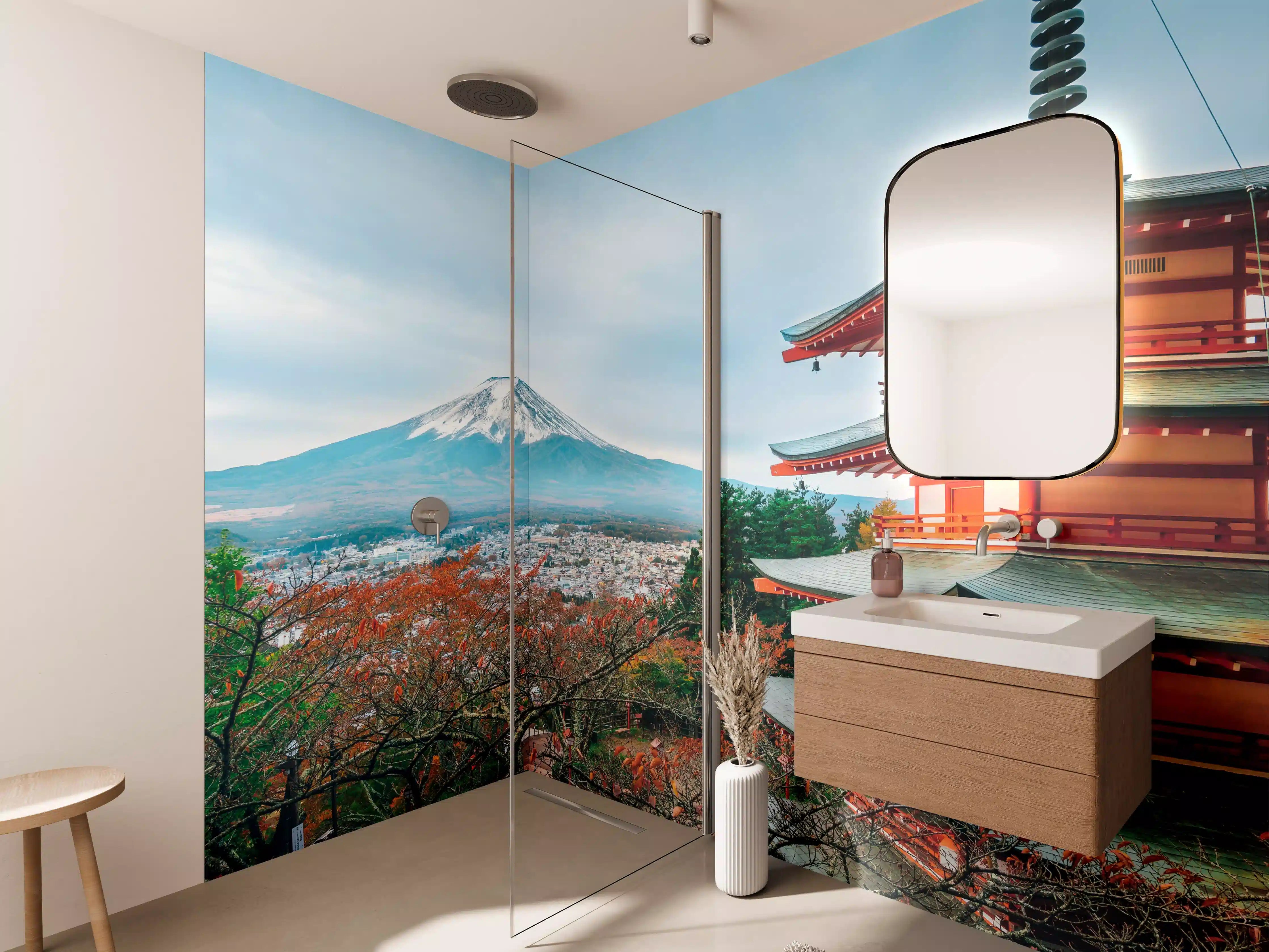 Wandverkleidung Bad - Aussicht auf Berg Fuji