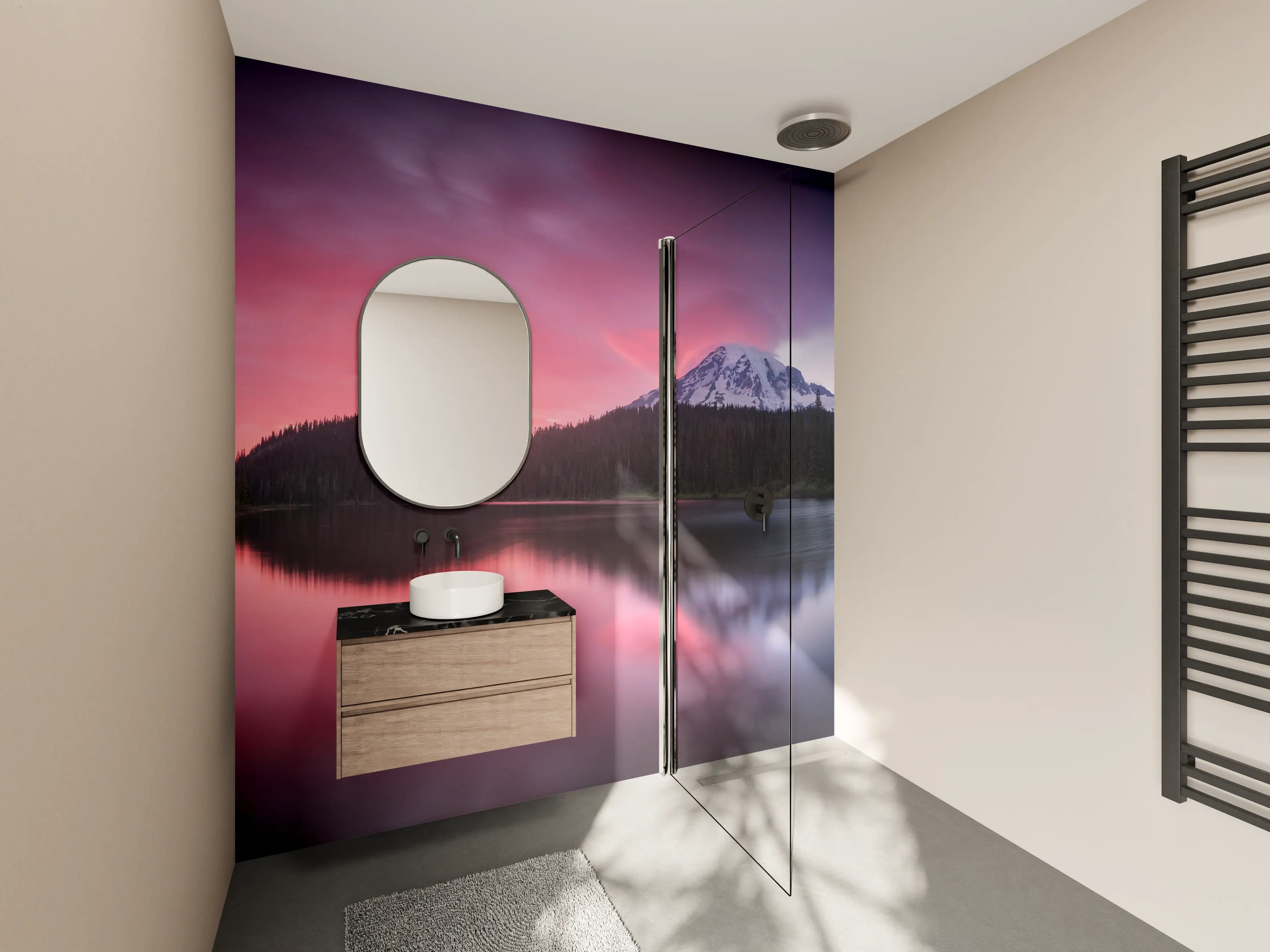 Wandverkleidung Bad - Aussicht auf den Mount Rainier