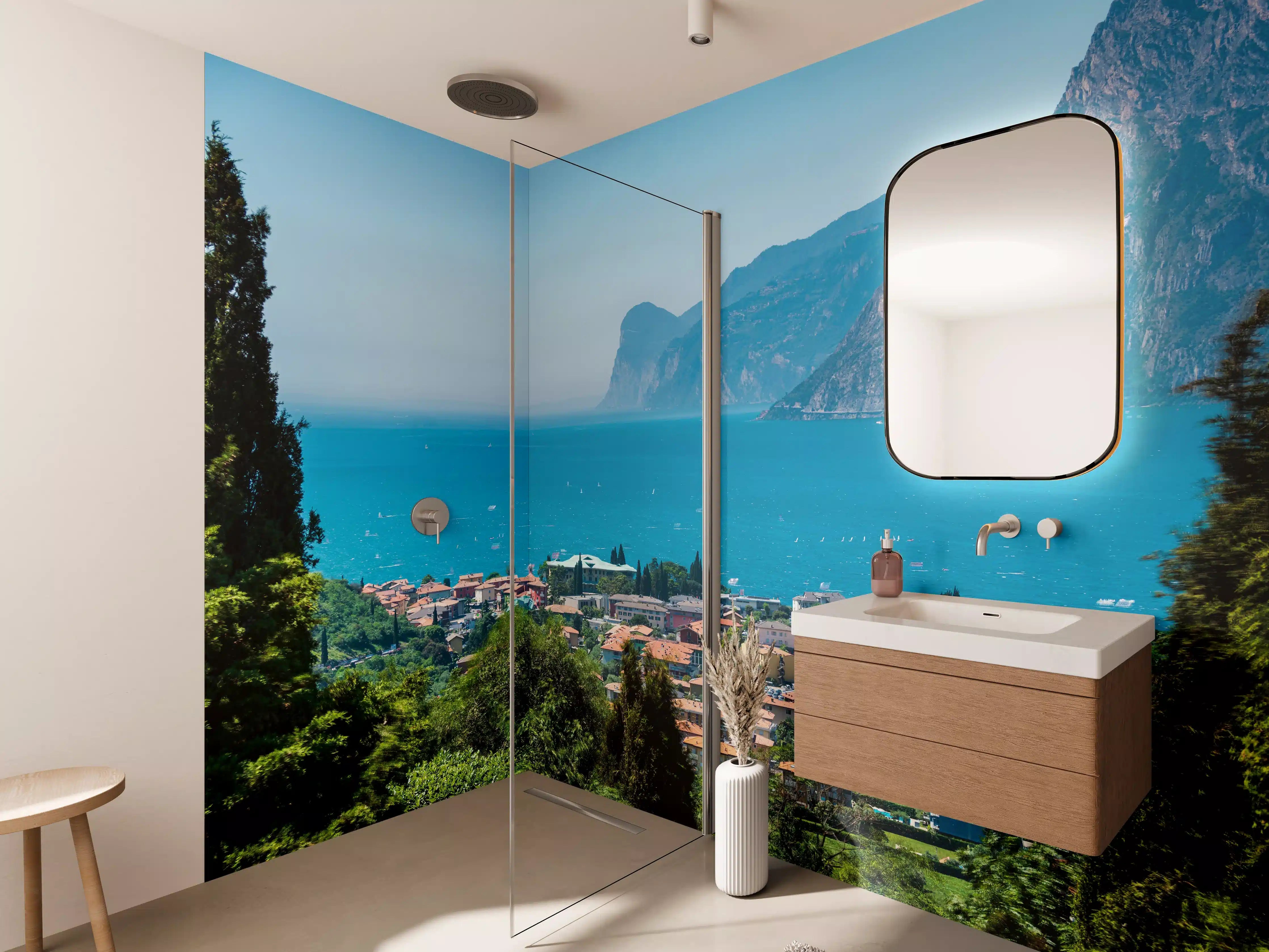 Wandverkleidung Bad - Aussicht vom Gipfel auf Gardasee