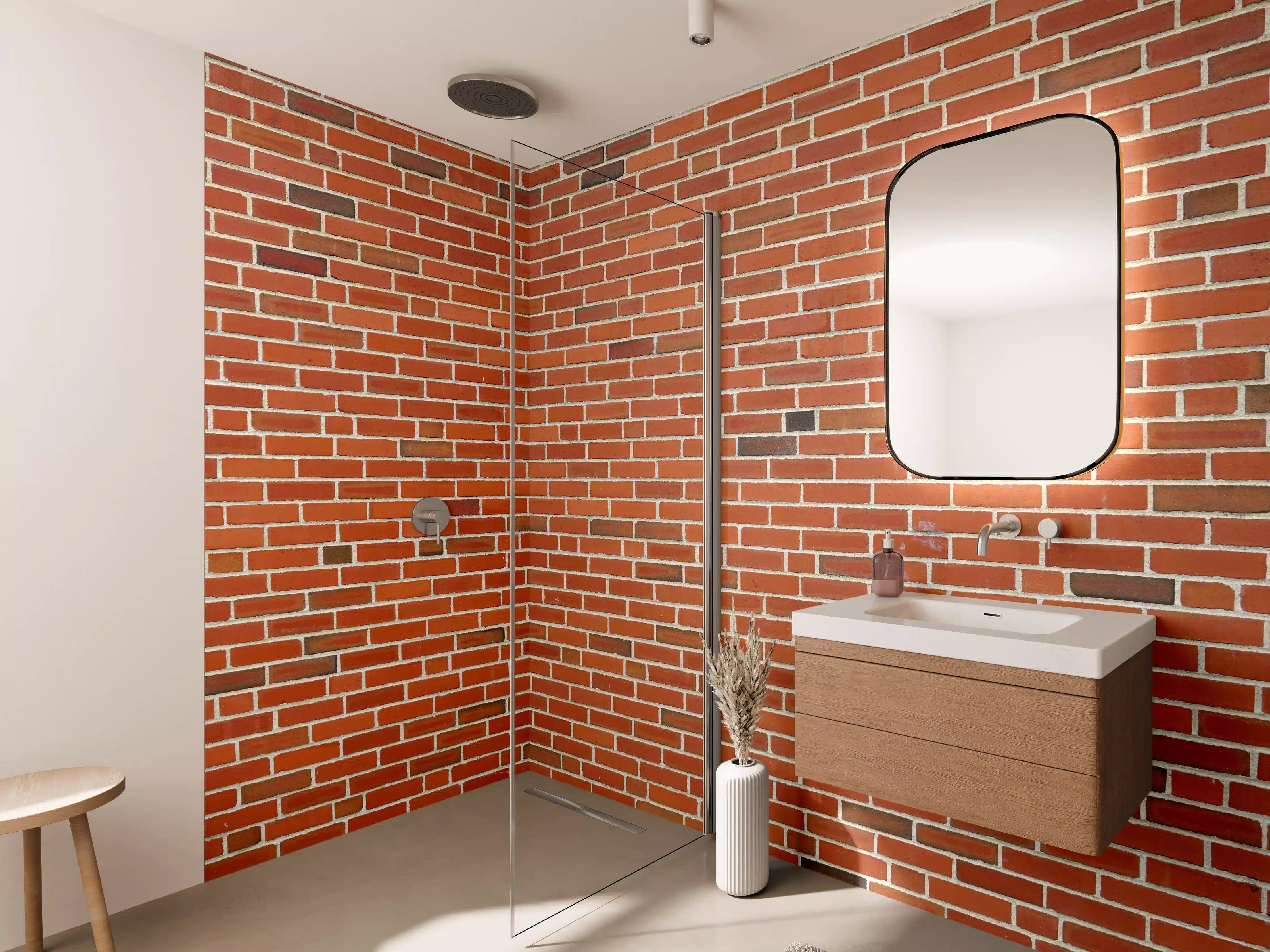 Wandverkleidung Bad - Authentische Backsteinwand im Außenbereich