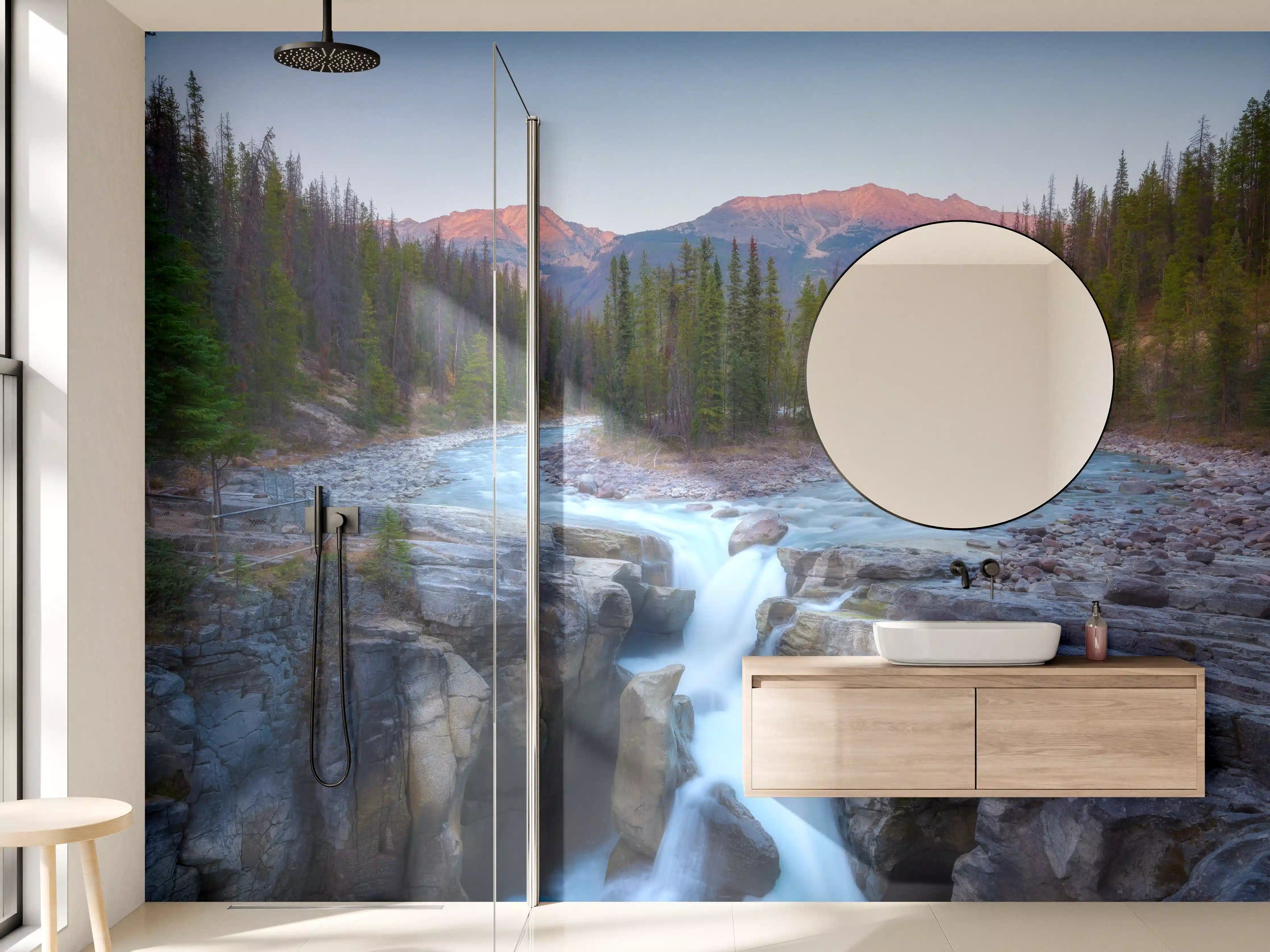 Wandverkleidung Bad - Bach im Mondlicht inmitten eines Waldes