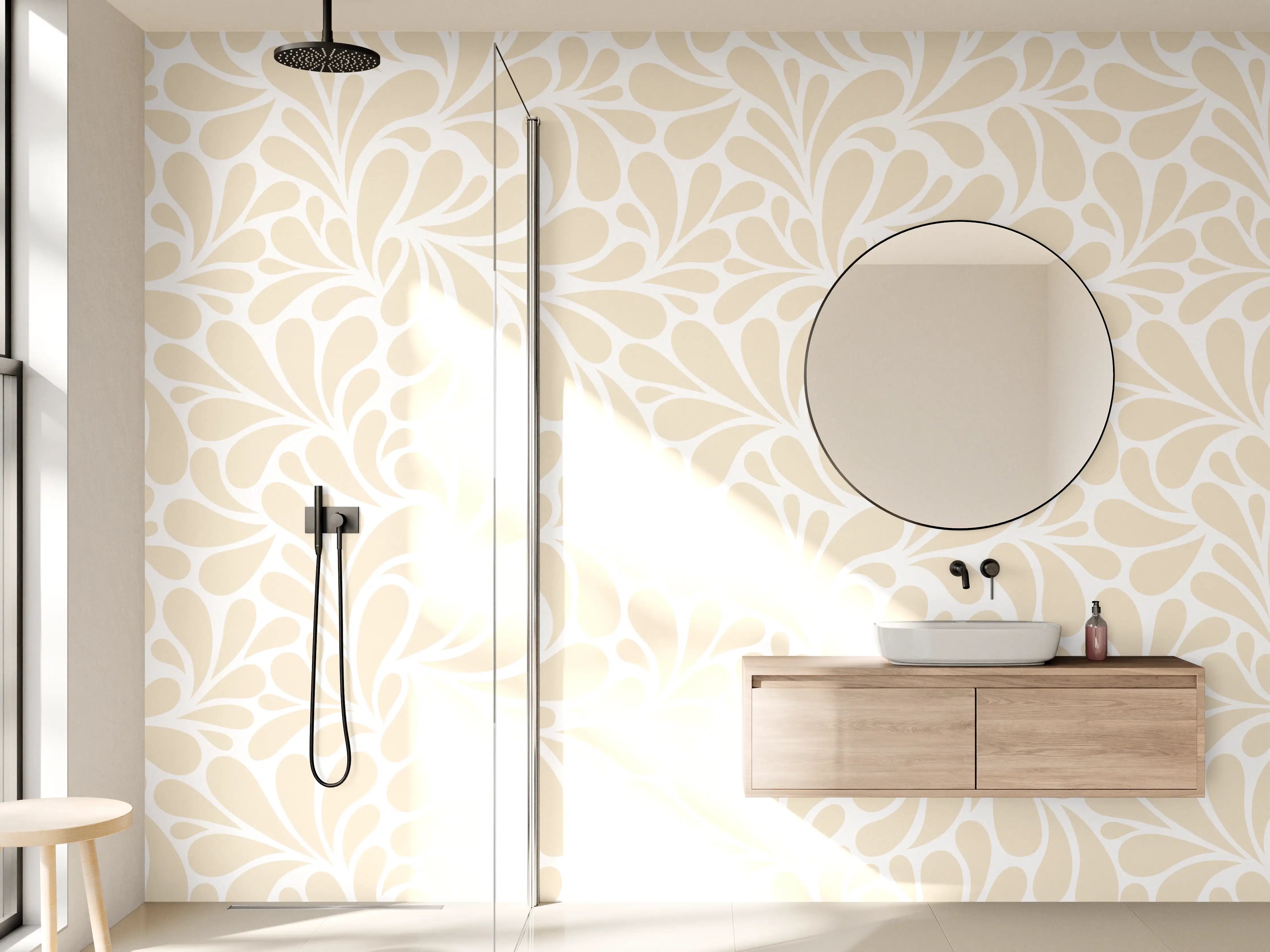 Wandverkleidung Bad - Beige Blumenmuster mit zarten Linien
