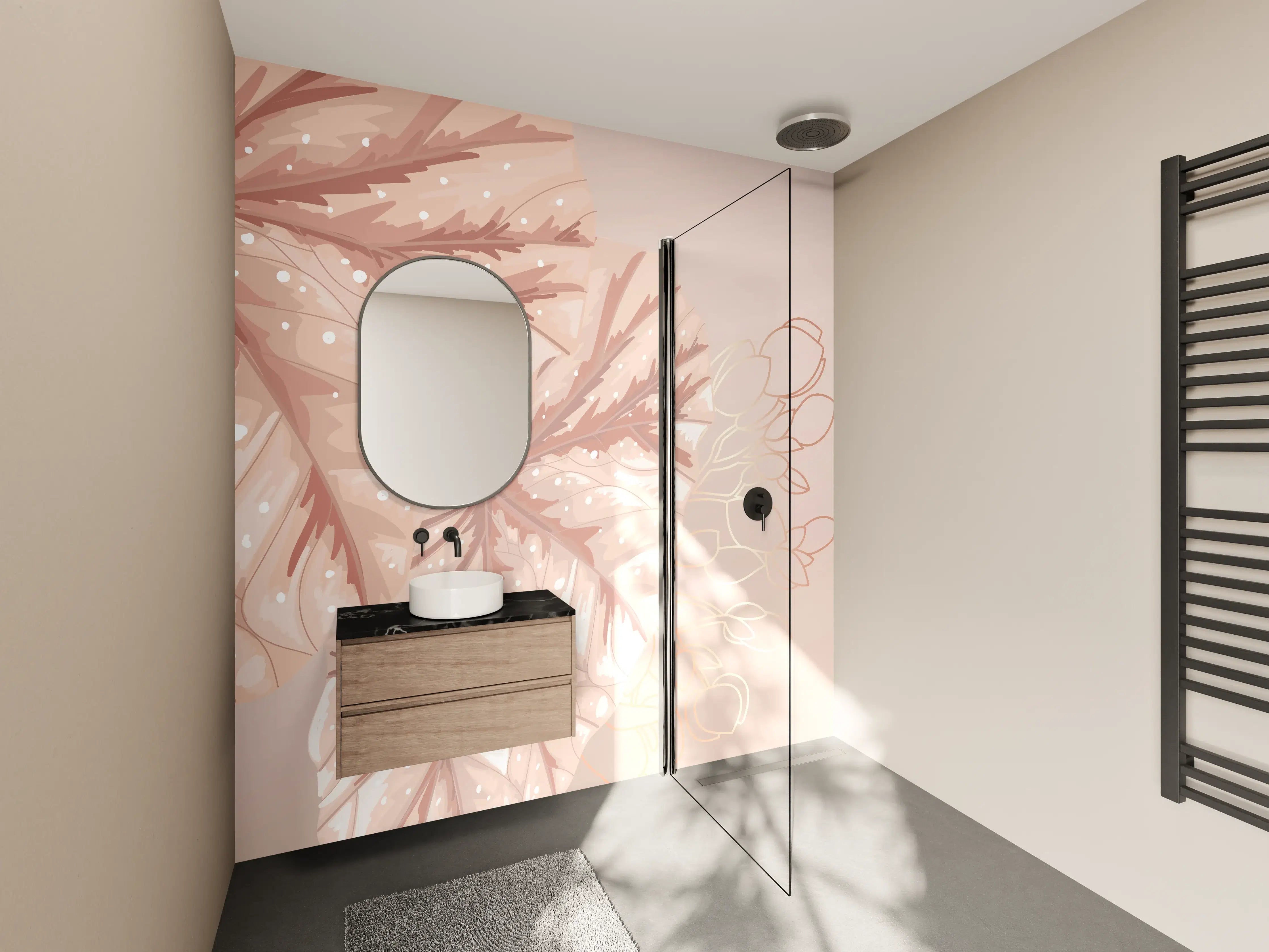 Wandverkleidung Bad - Beige Design Blattmuster