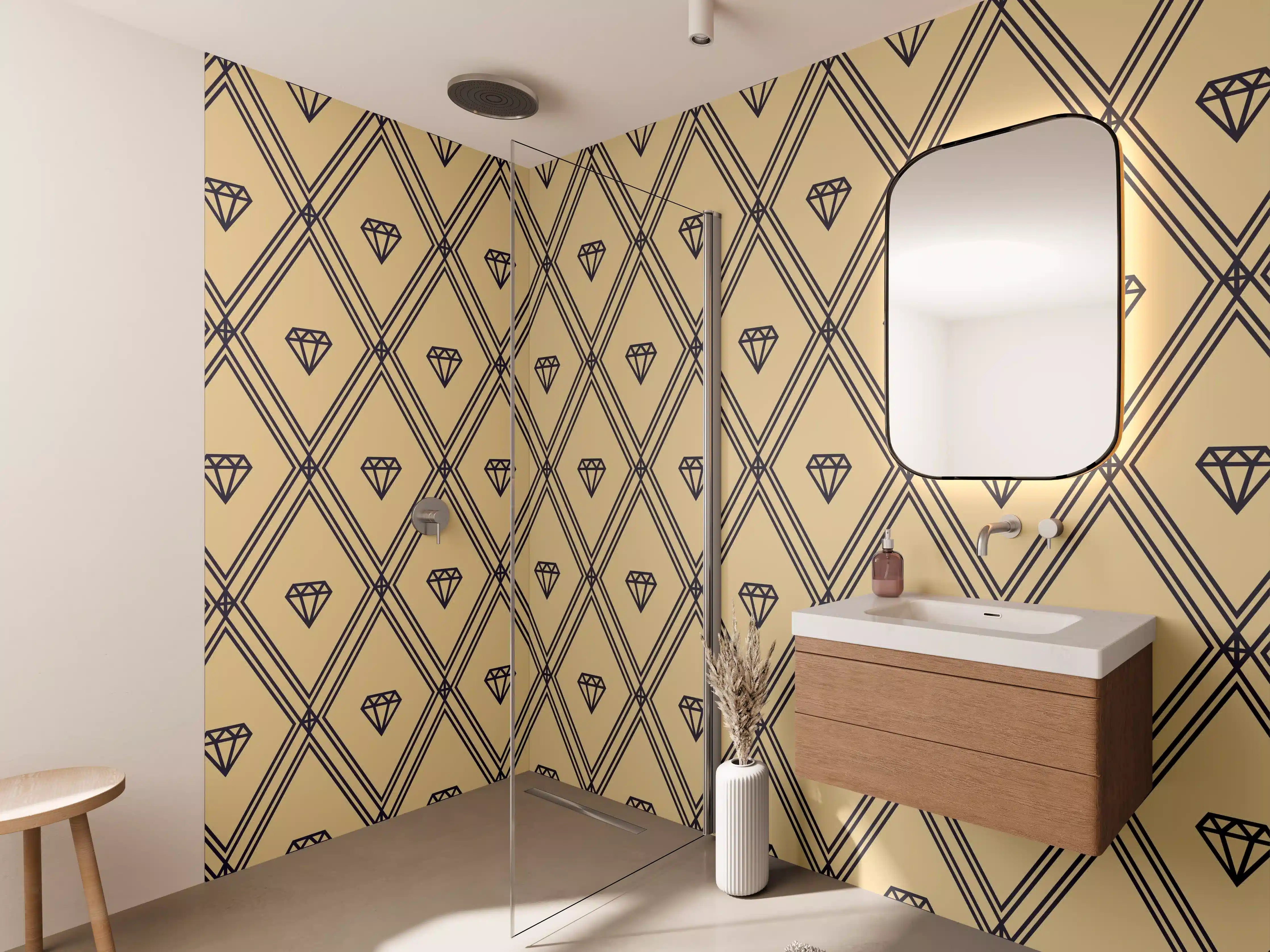 Wandverkleidung Bad - Beige-Gelbes Grafik-Muster