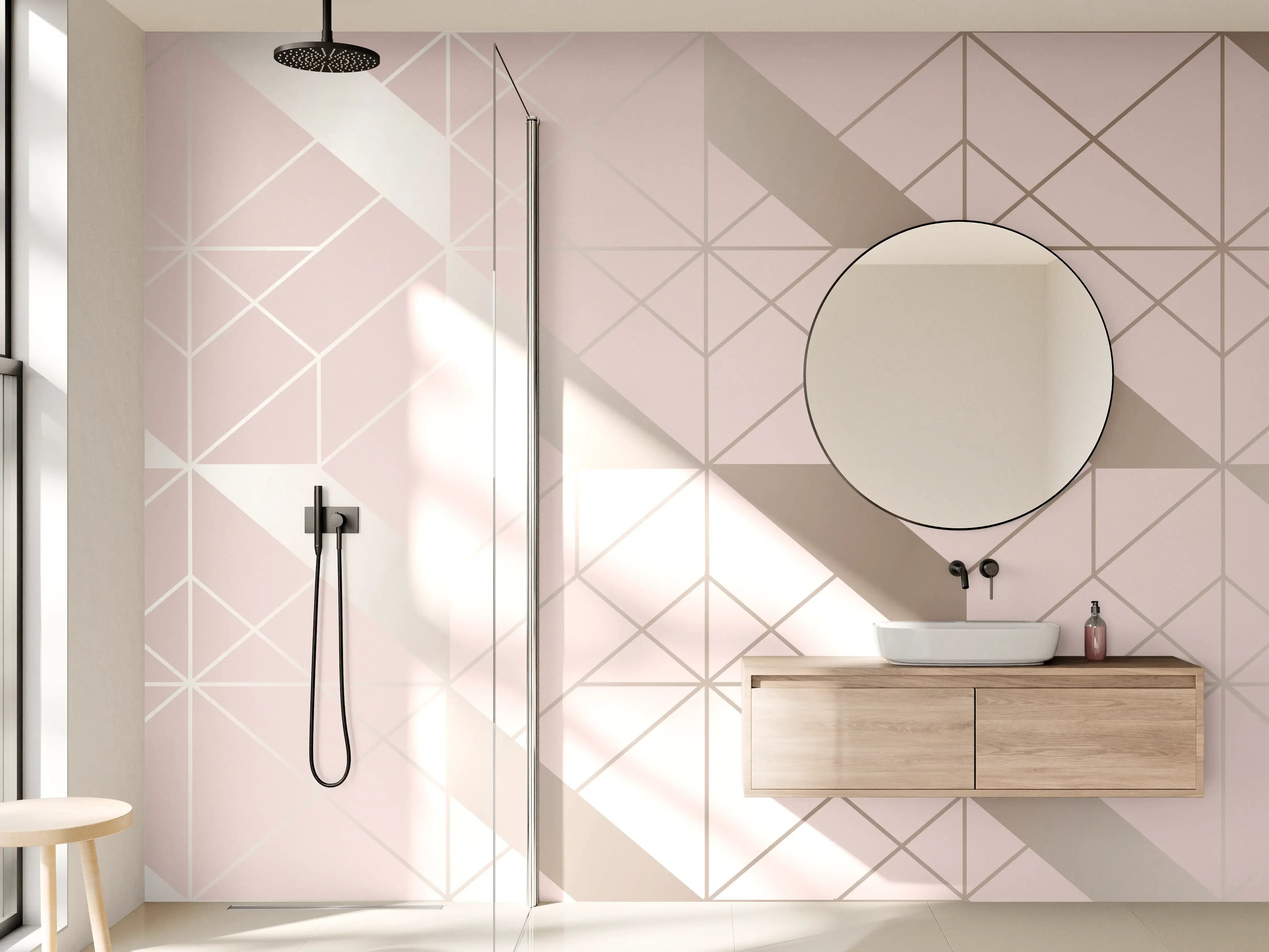 Wandverkleidung Bad - Beige Geometrie-Muster Tapete