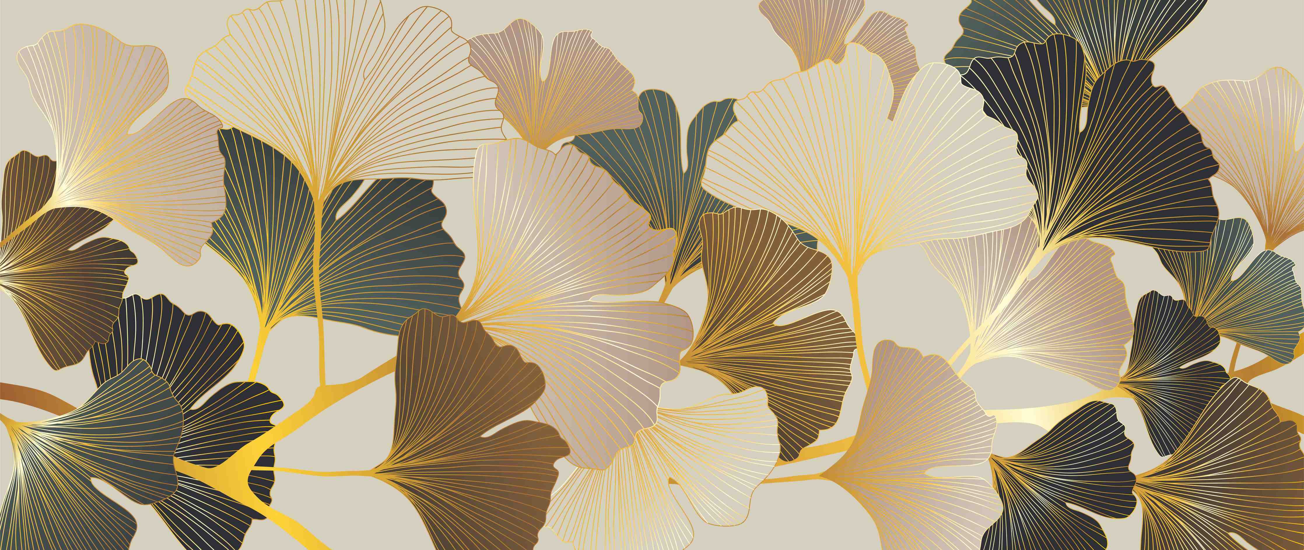 Wandverkleidung Bad-Beige Ginkgo Blattmuster Tapete
