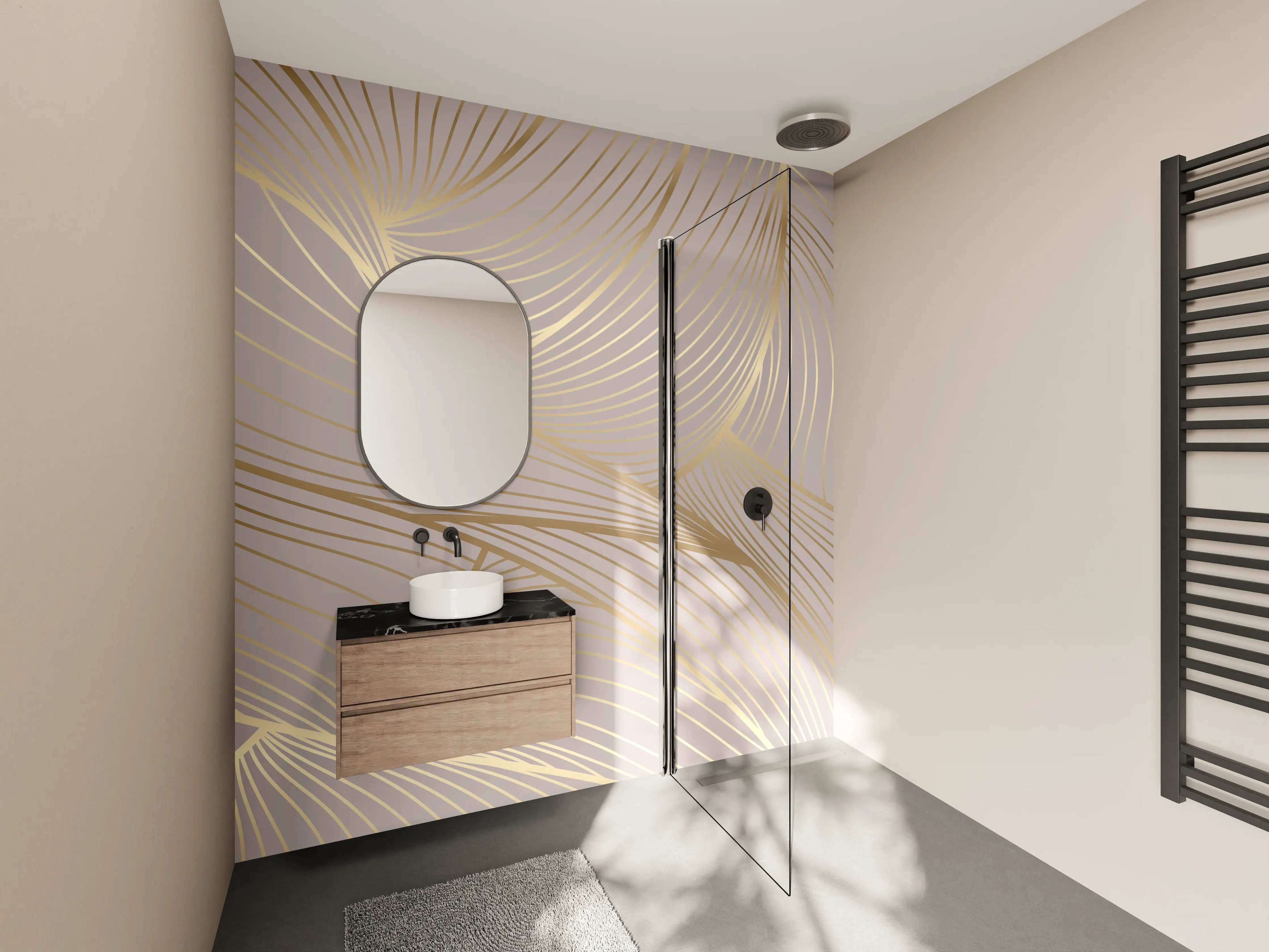 Wandverkleidung Bad - Beige-Goldene Linien Muster