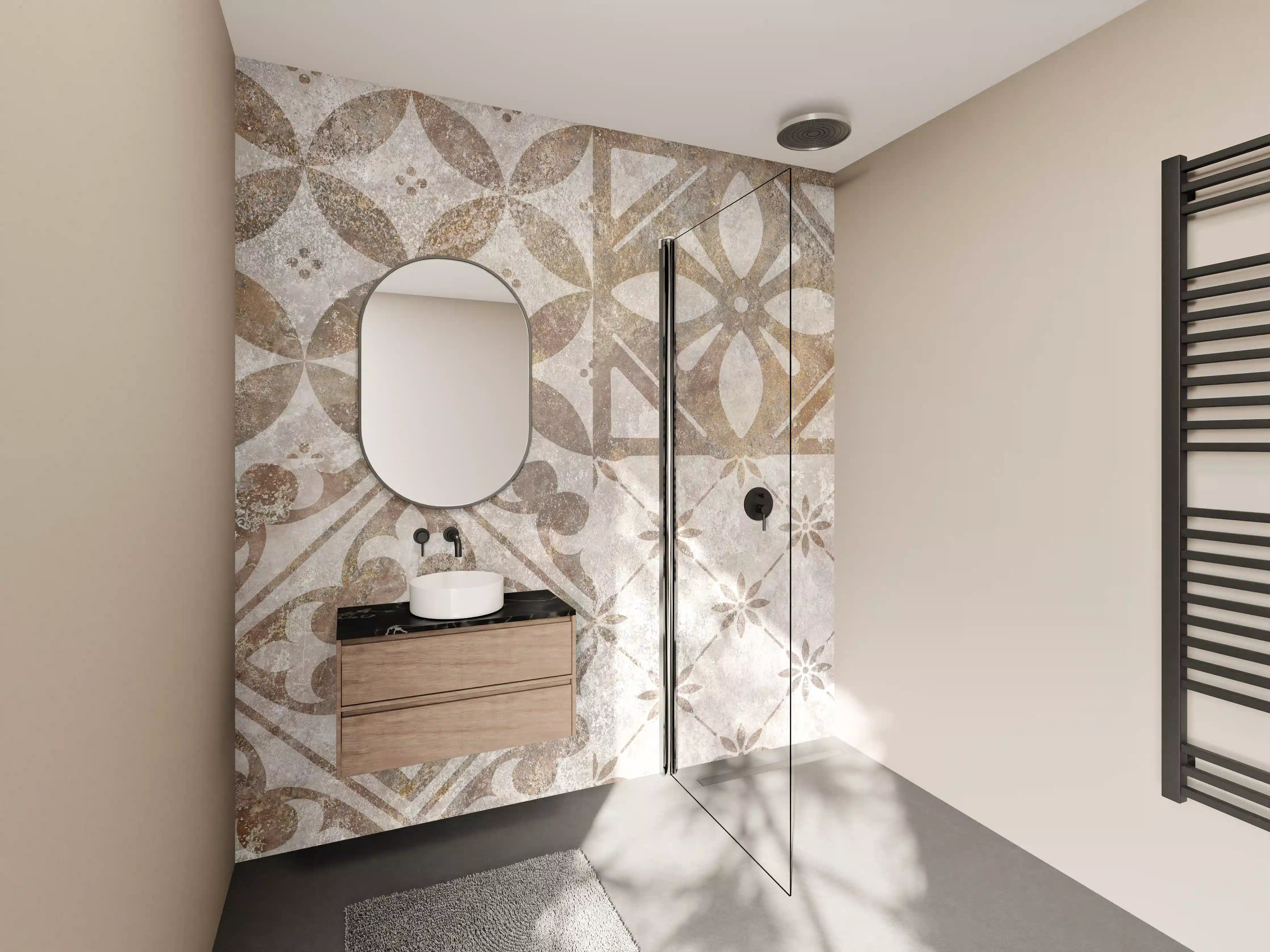 Wandverkleidung Bad - Beige-Grau-Vintage-Fliesenmuster