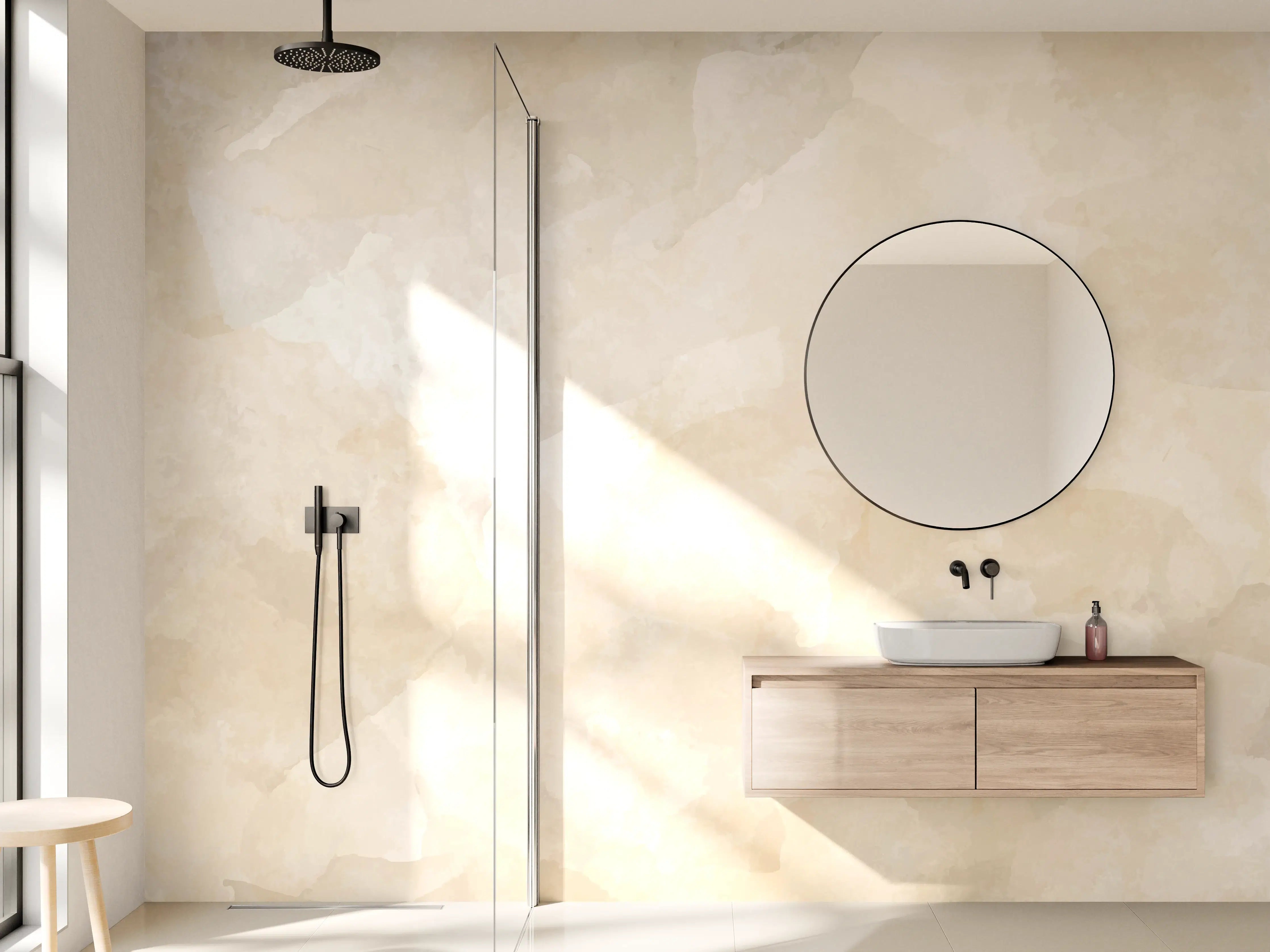 Wandverkleidung Bad - Beige-Graue Edelstein-Optik