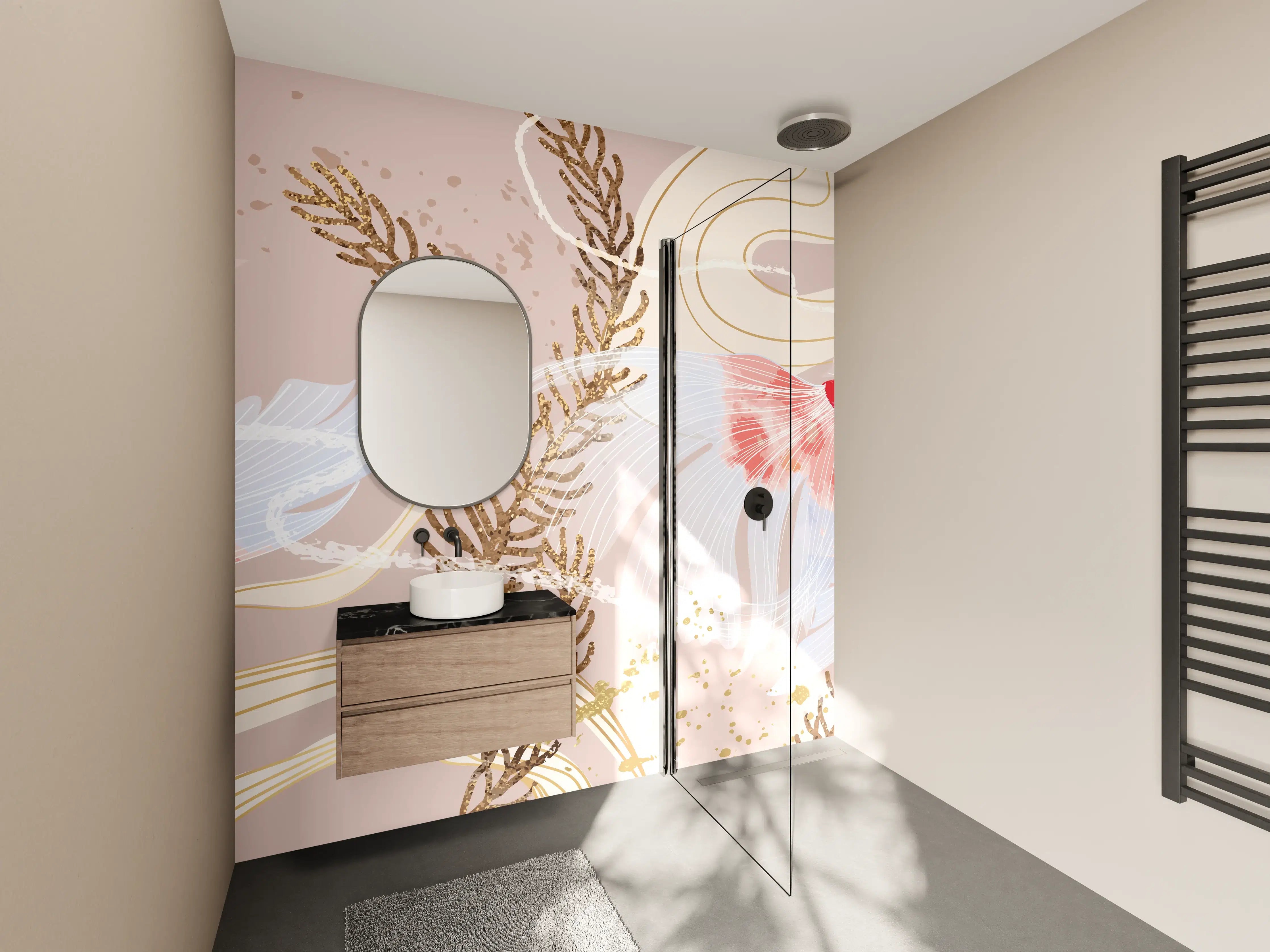 Wandverkleidung Bad - Beige Koi-Kunstdruck