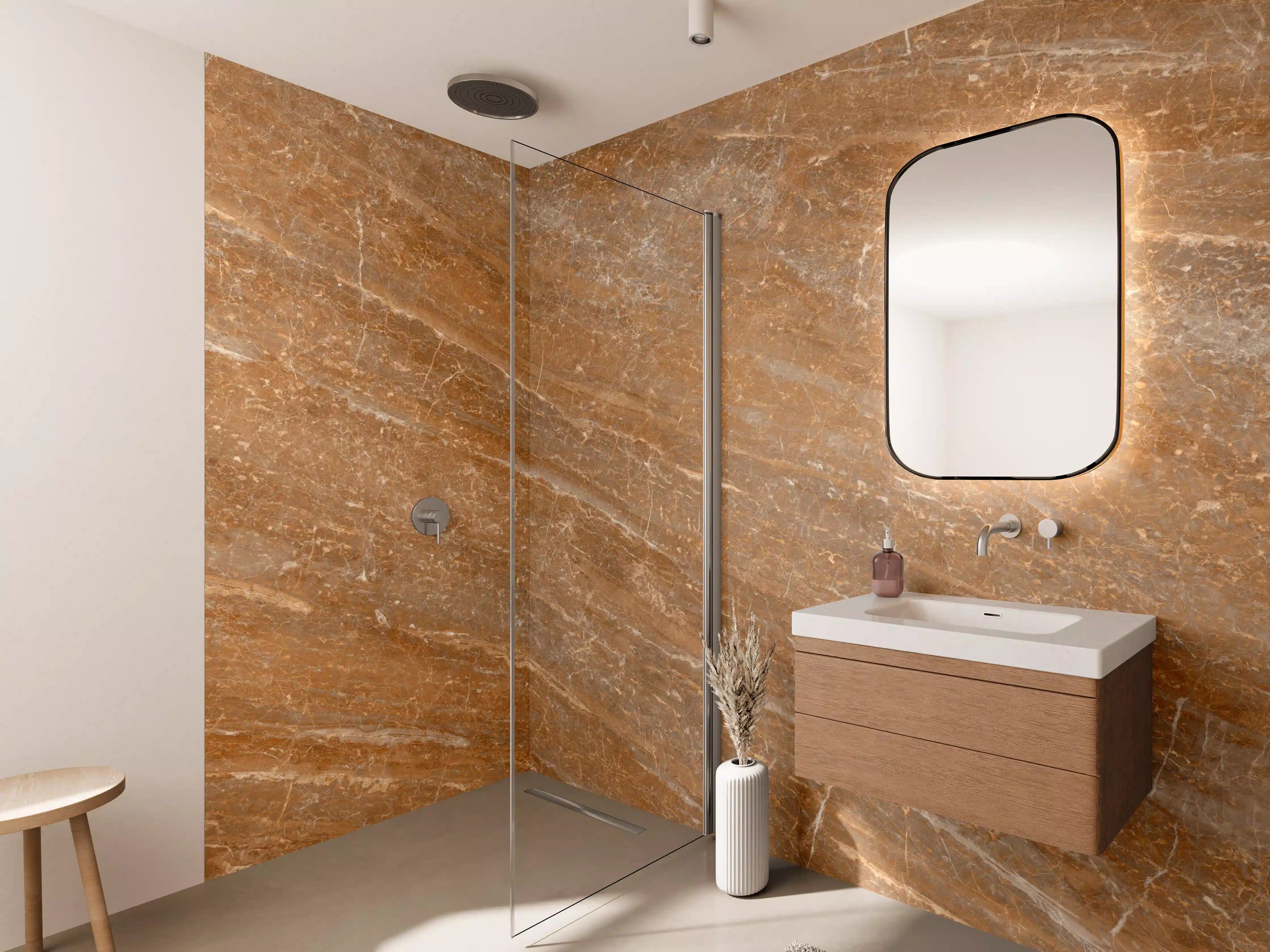 Wandverkleidung Bad - Beige Marmor Textur in Nahaufnahme