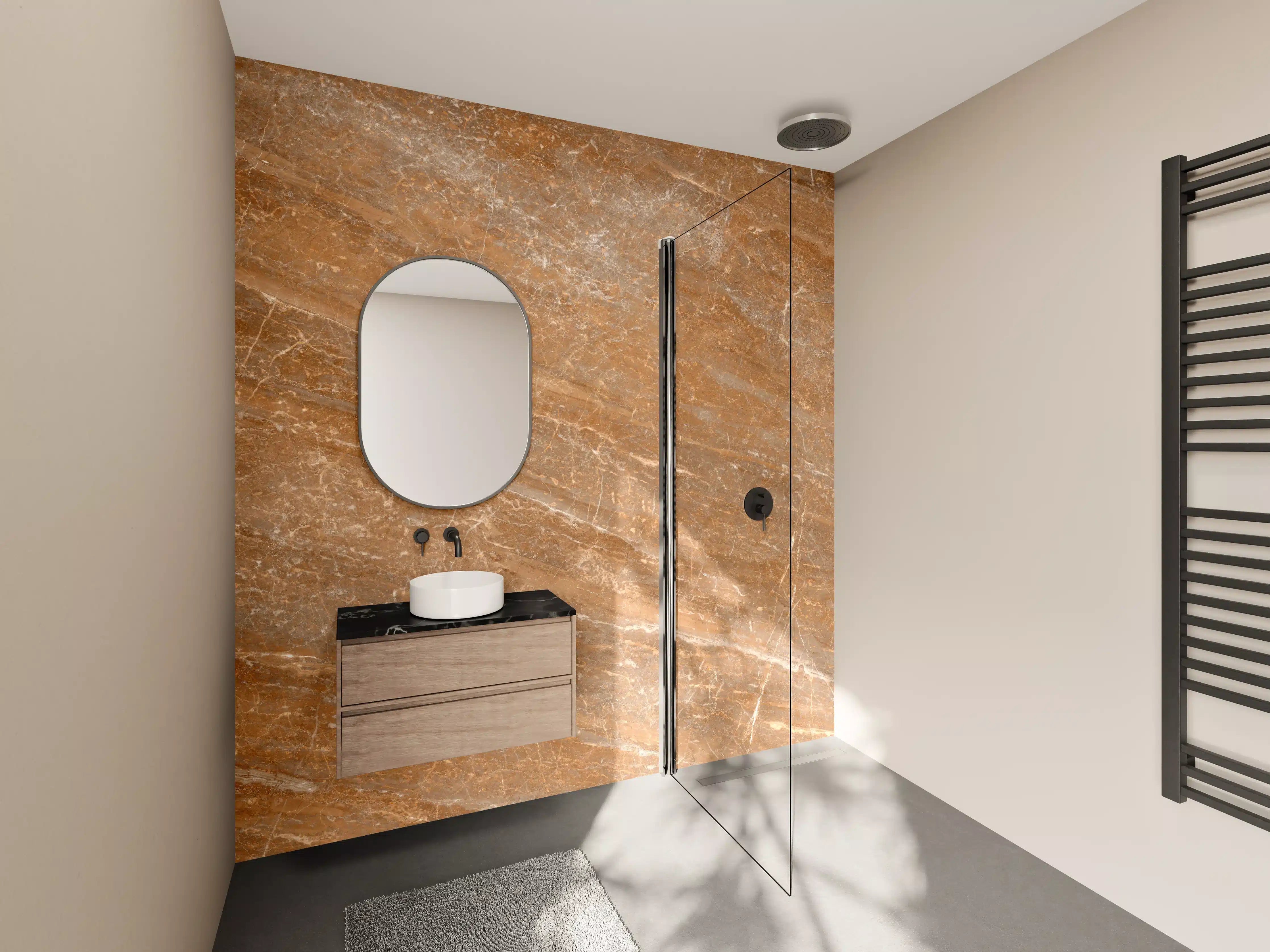 Wandverkleidung Bad - Beige Marmor Textur in Nahaufnahme