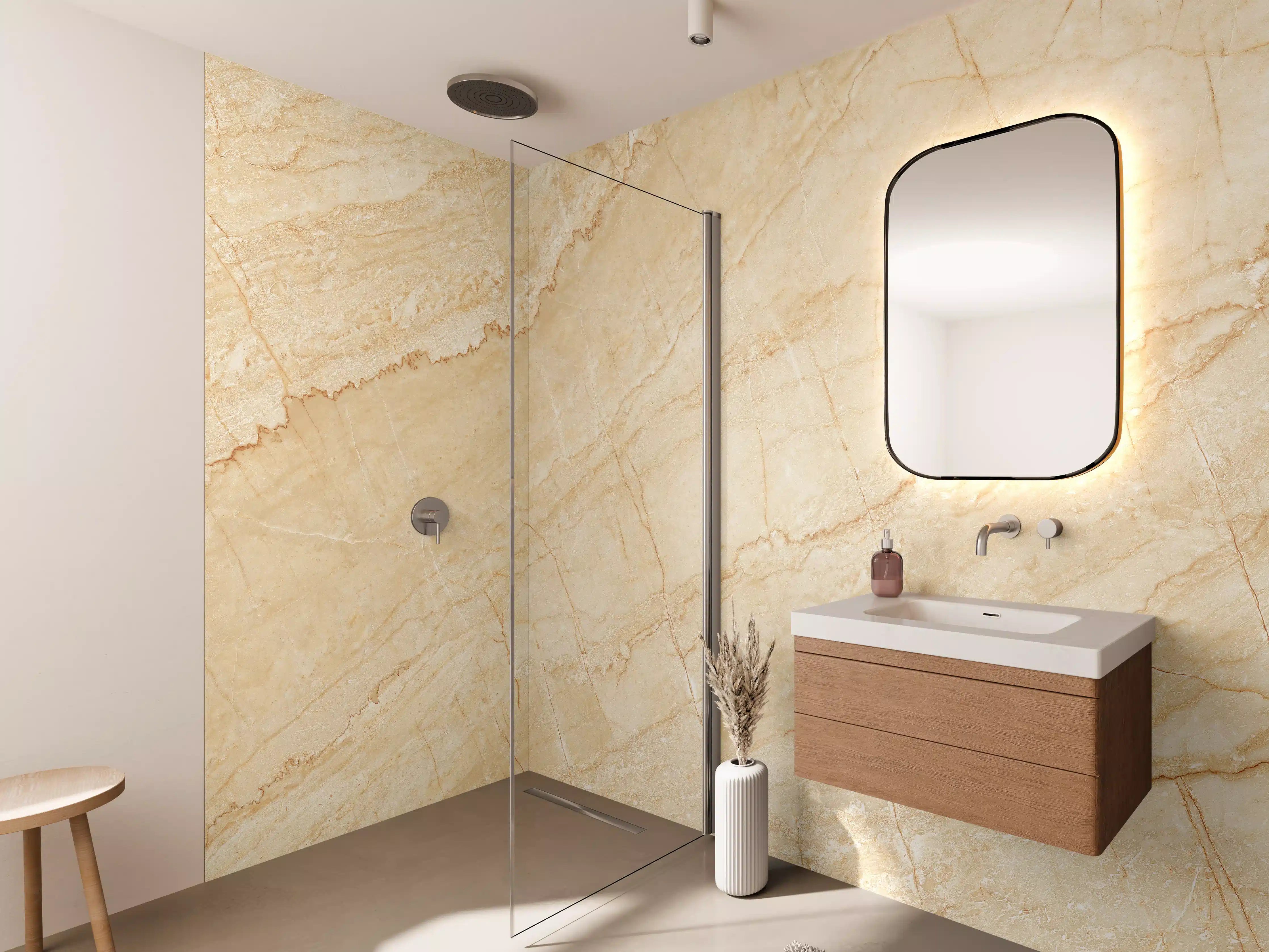 Wandverkleidung Bad - Beige Marmormuster mit feinen Linien