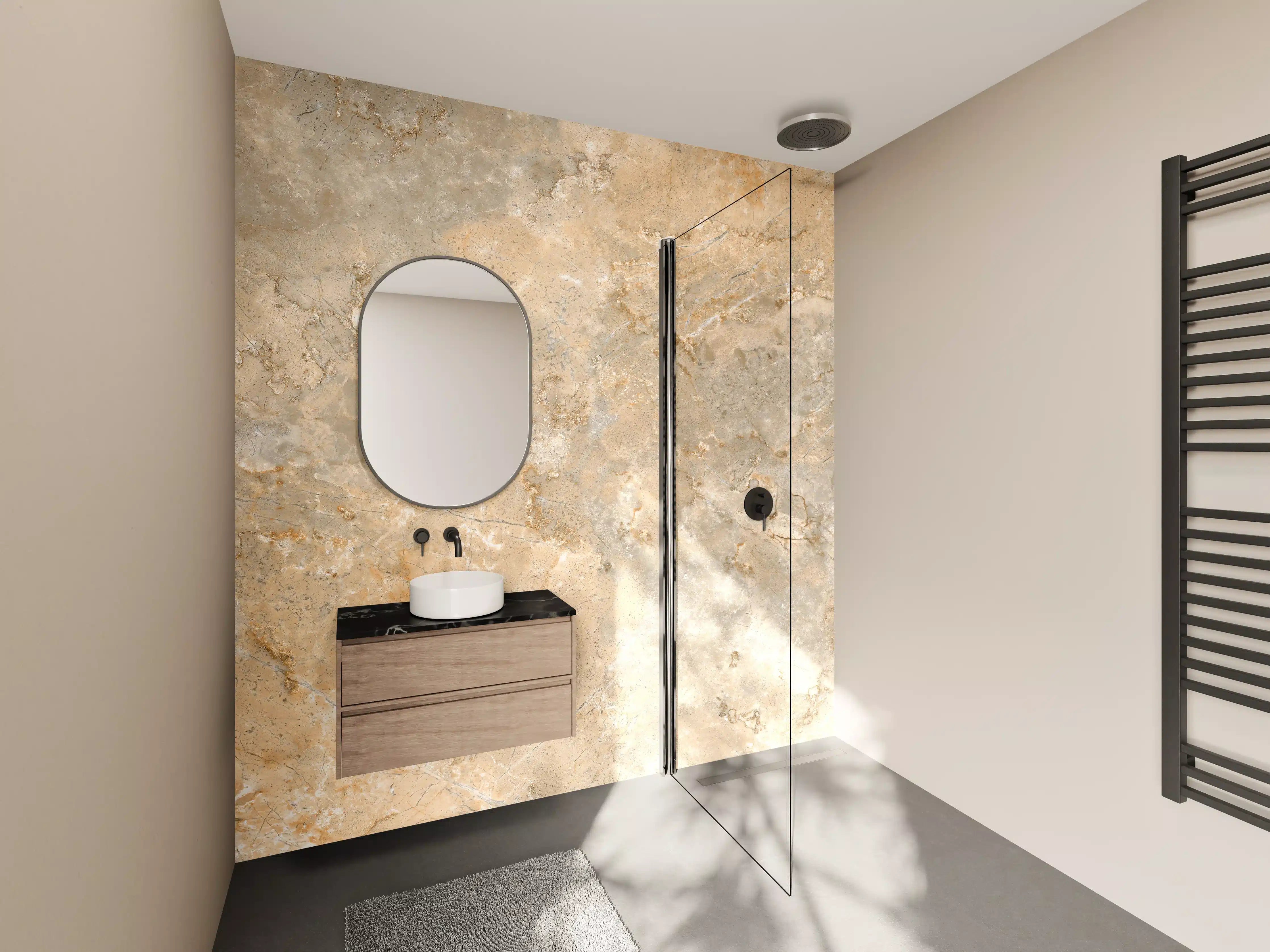 Wandverkleidung Bad - Beige Marmorstruktur mit natürlichen Mustern