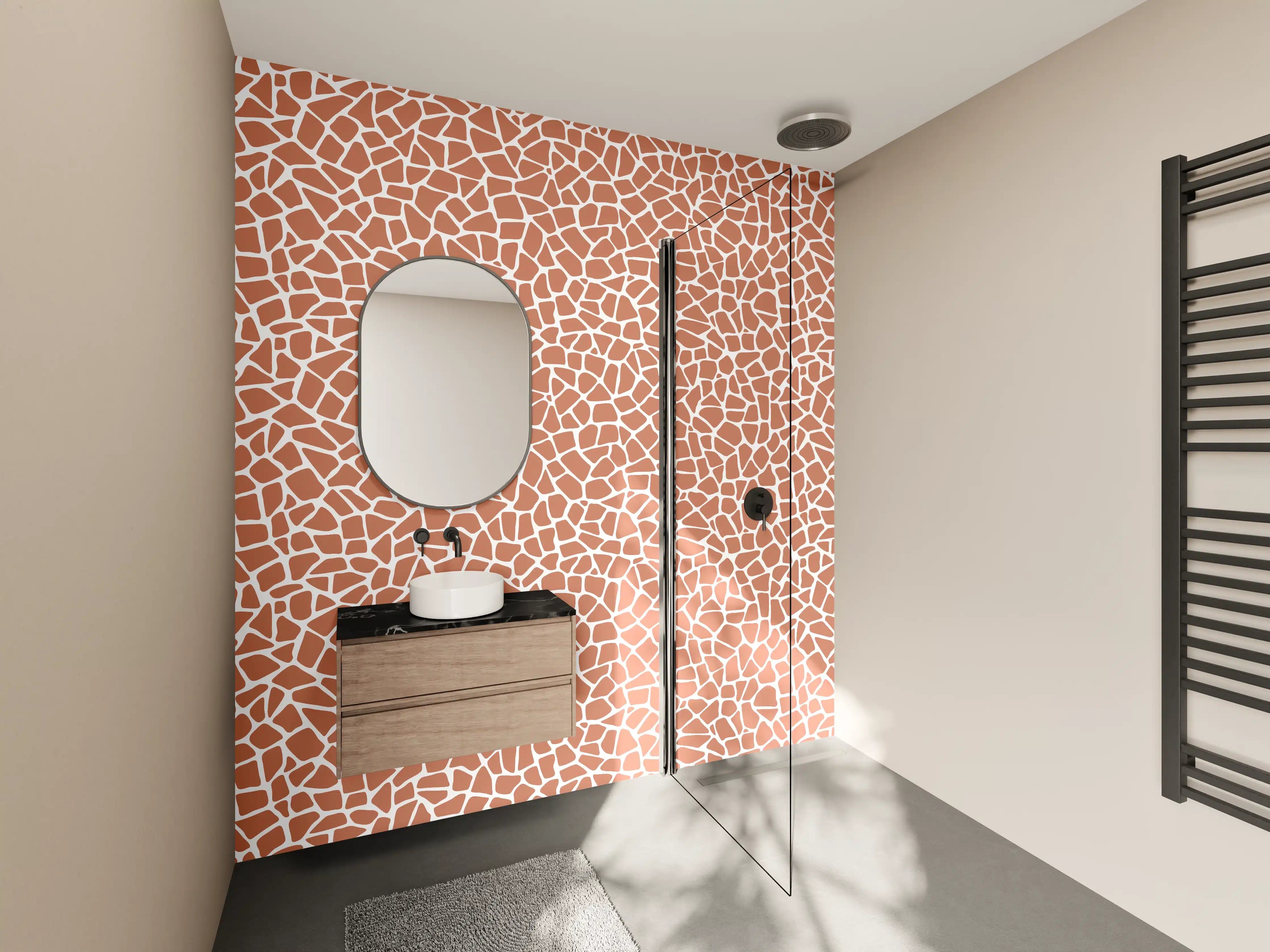 Wandverkleidung Bad - Beige Mosaikpflaster mit weißen Linien