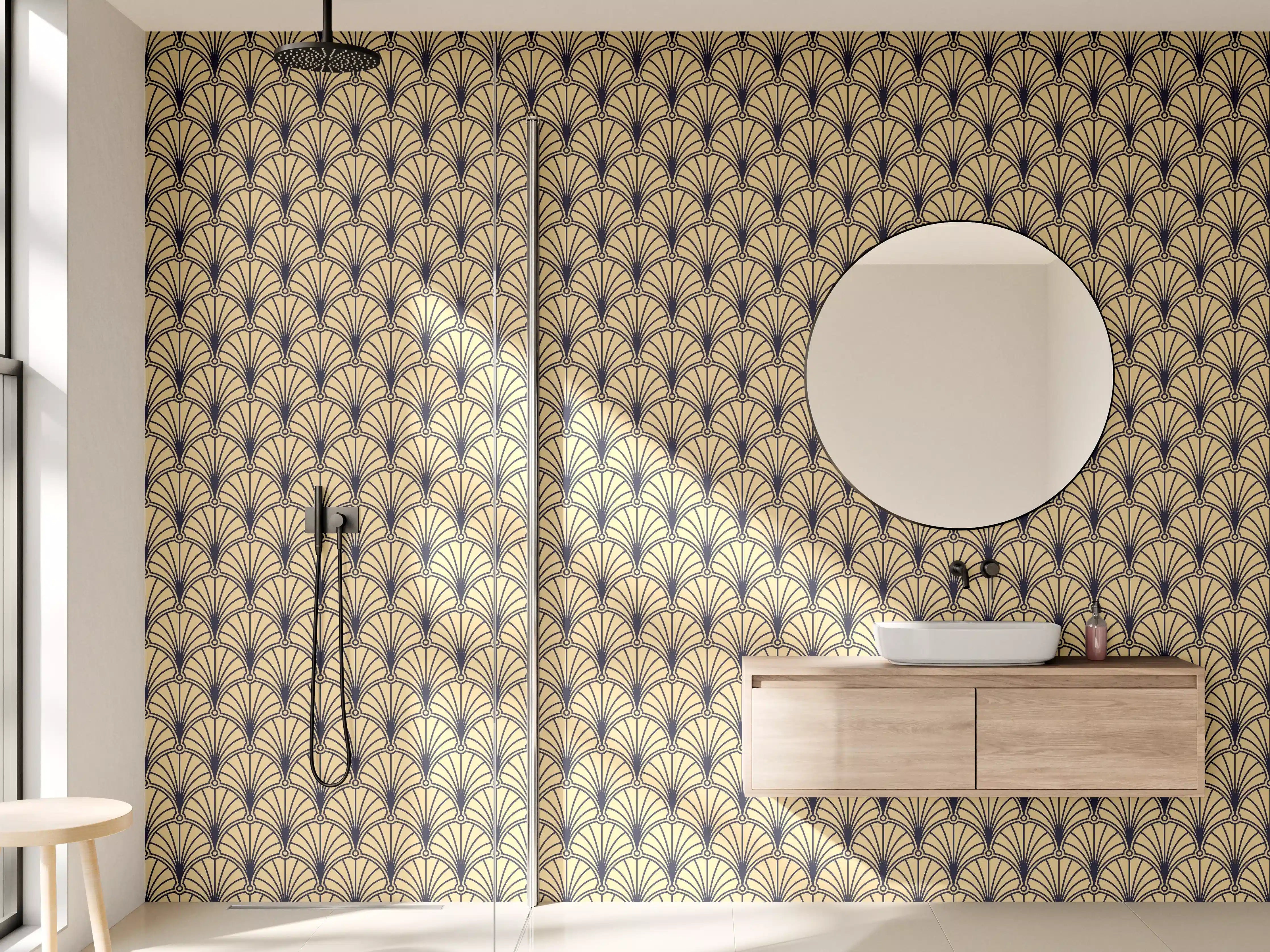 Wandverkleidung Bad - Beige Muster Tapete