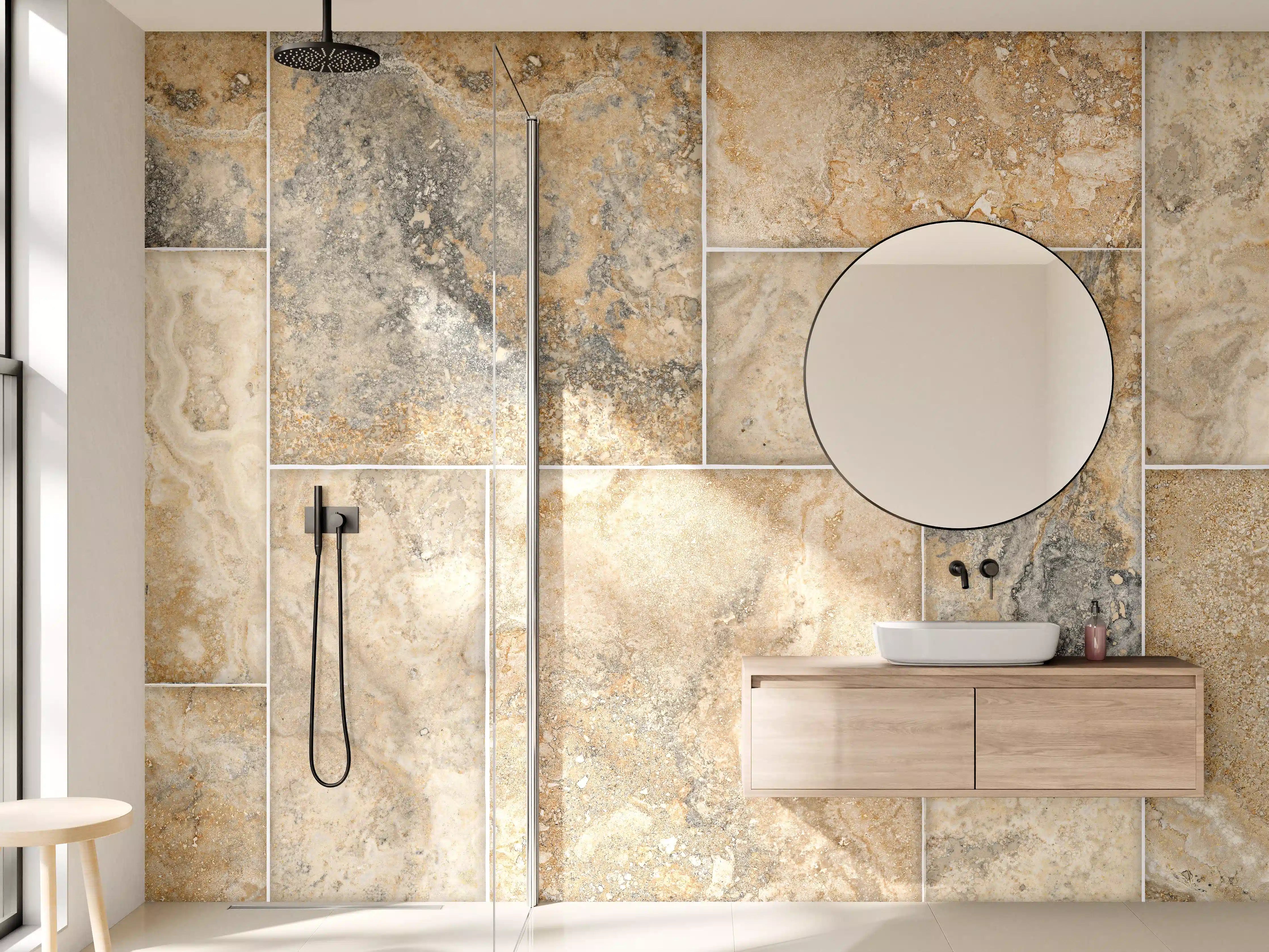 Wandverkleidung Bad - Beige Naturstein Wandtextur