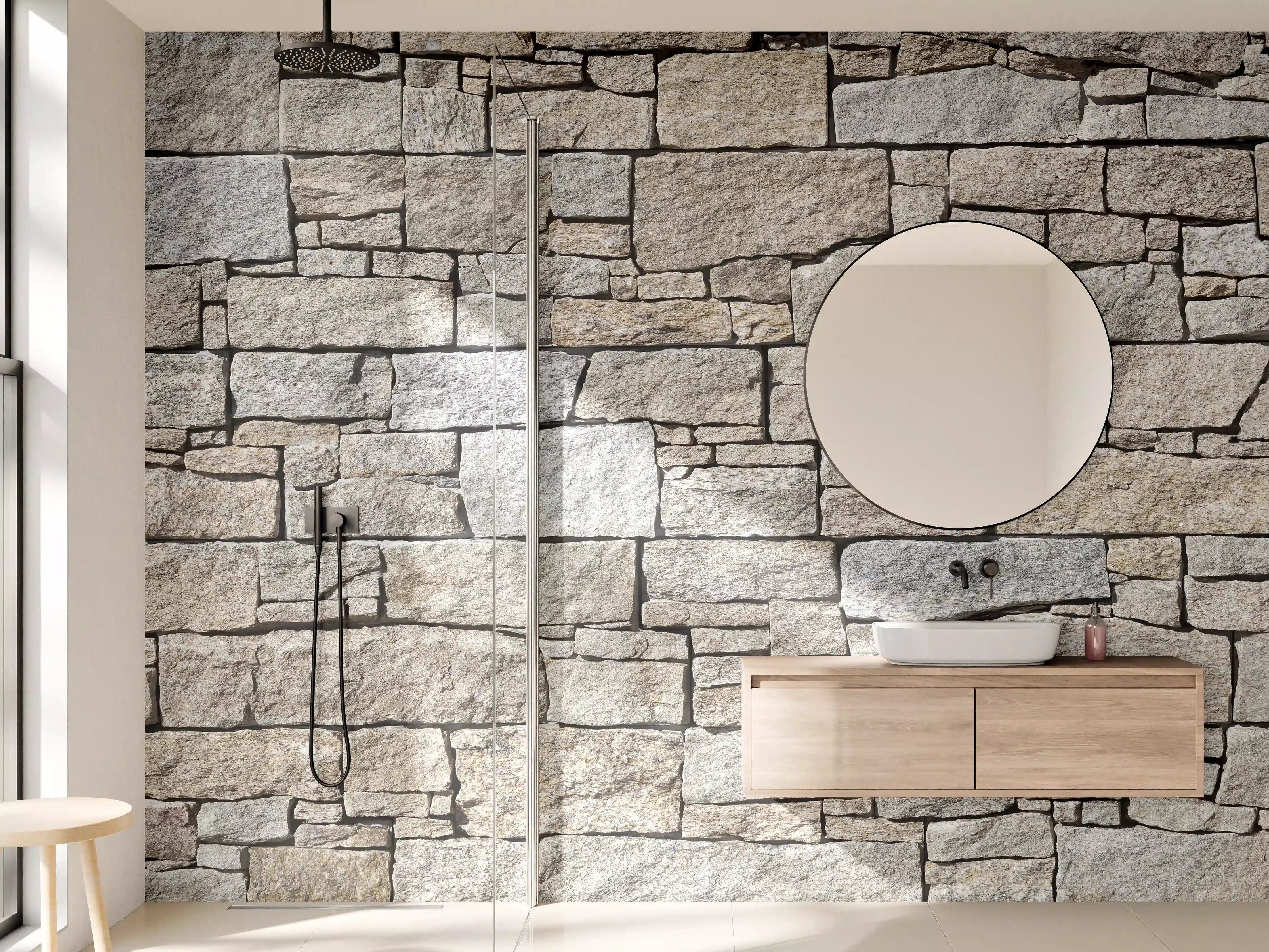 Wandverkleidung Bad - Beige Natursteinmauer Struktur