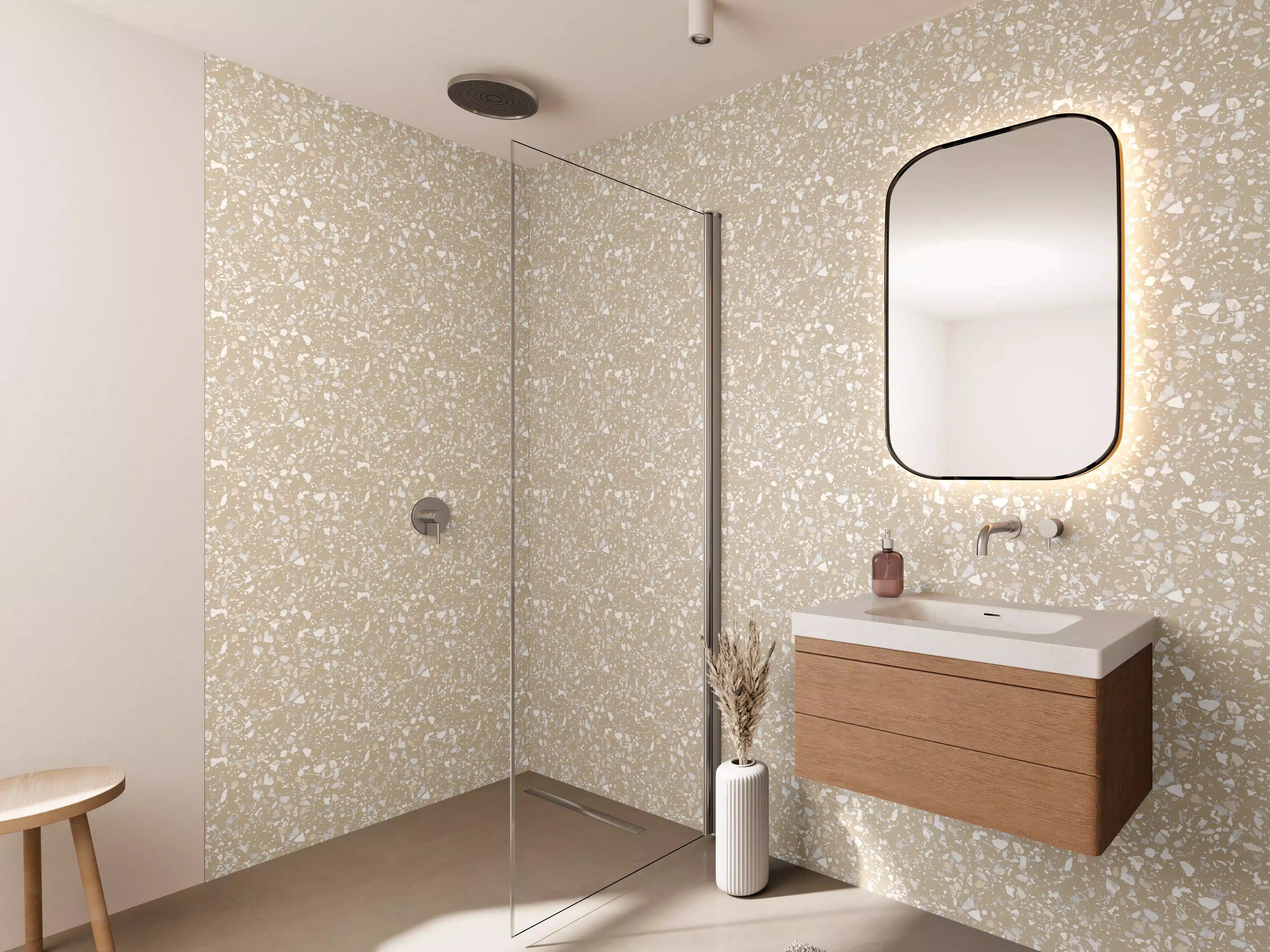 Wandverkleidung Bad - Beige Sand Textur mit feinen Strukturen