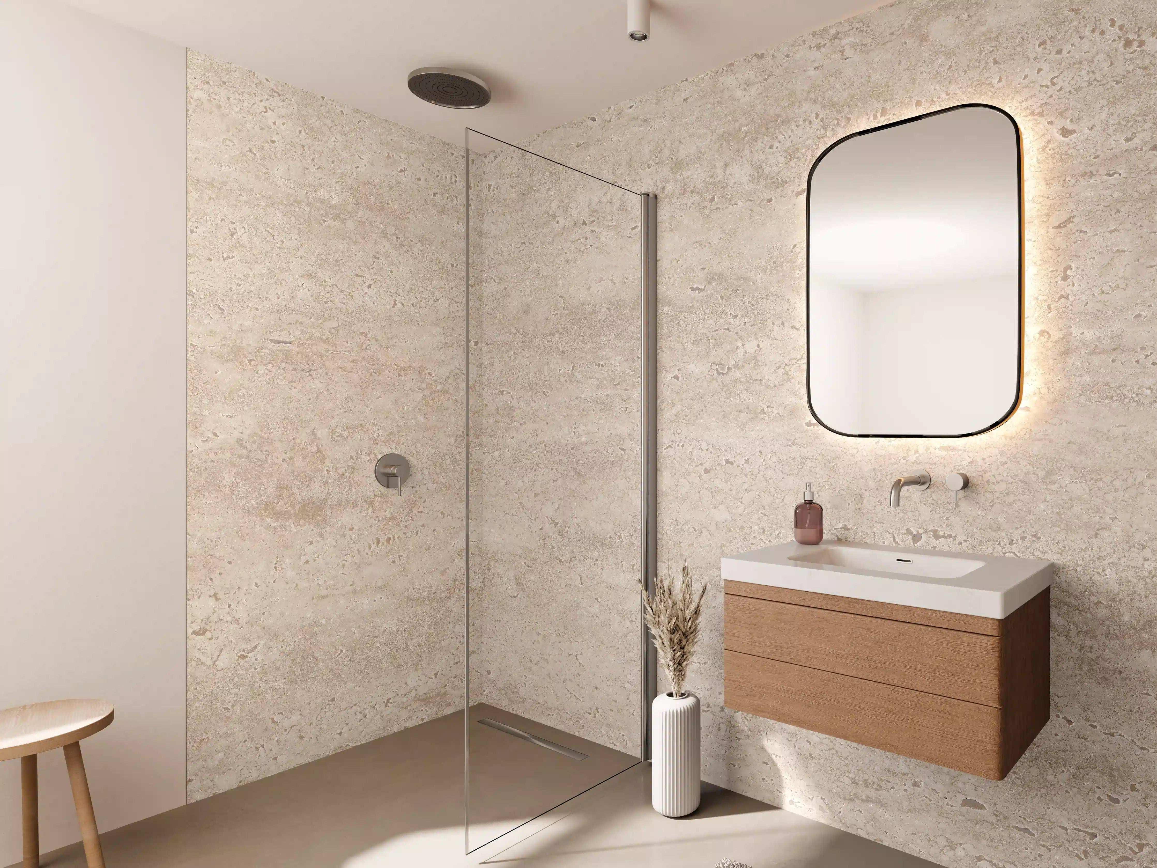 Wandverkleidung Bad - Beige Steineffekt mit Textur