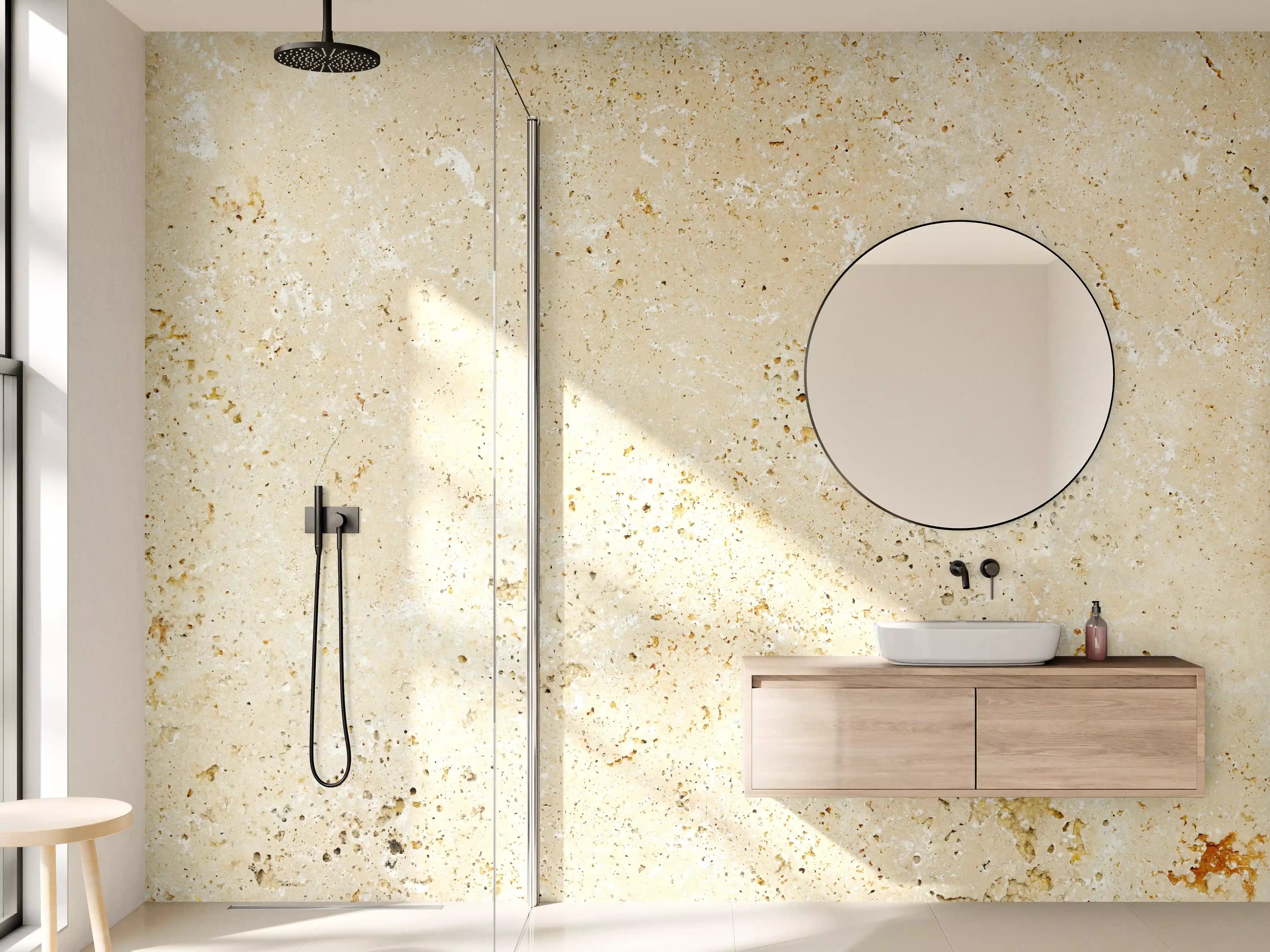 Wandverkleidung Bad - Beige Steinoptik mit Naturtextur