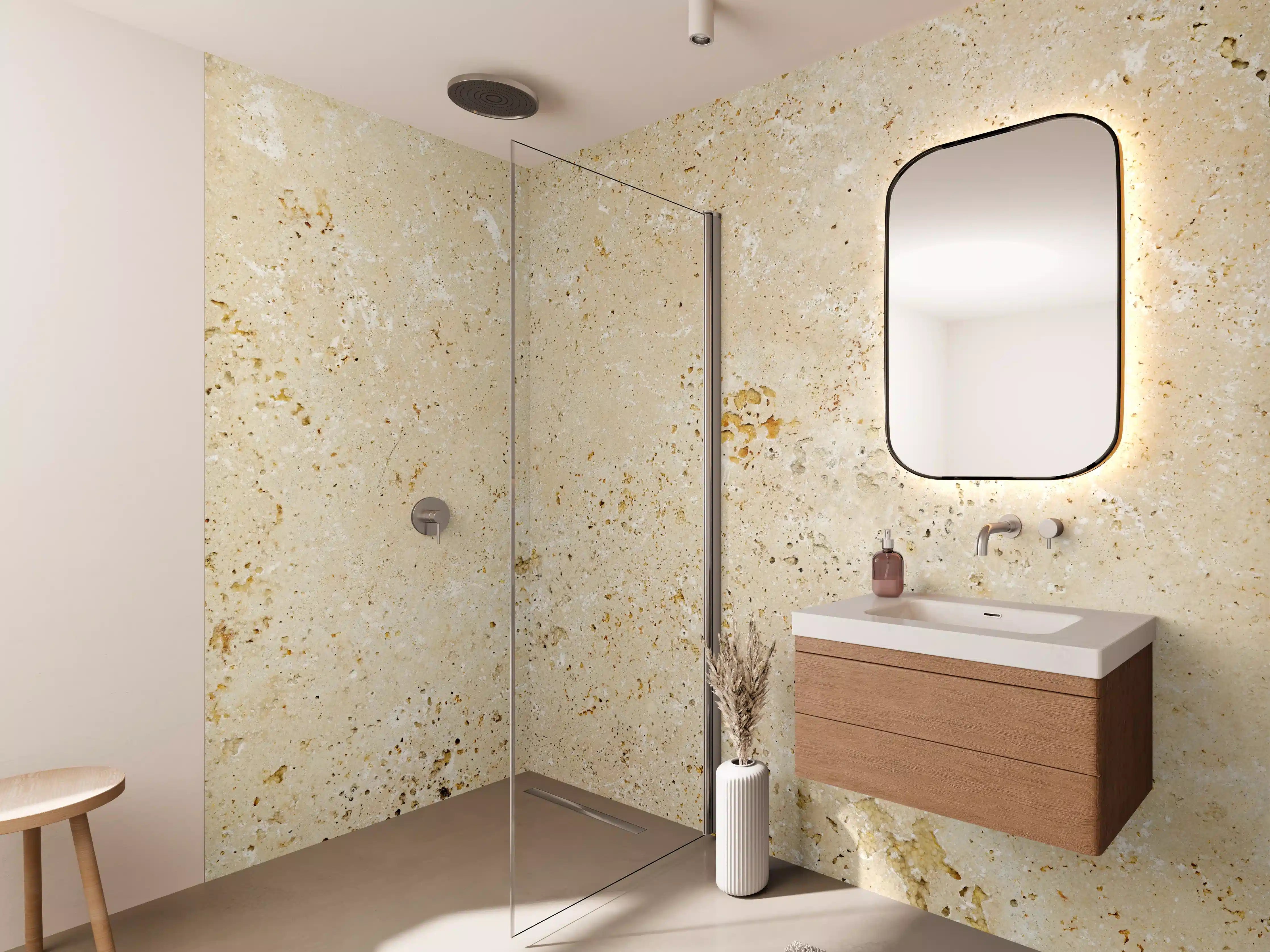 Wandverkleidung Bad - Beige Steinoptik mit Naturtextur