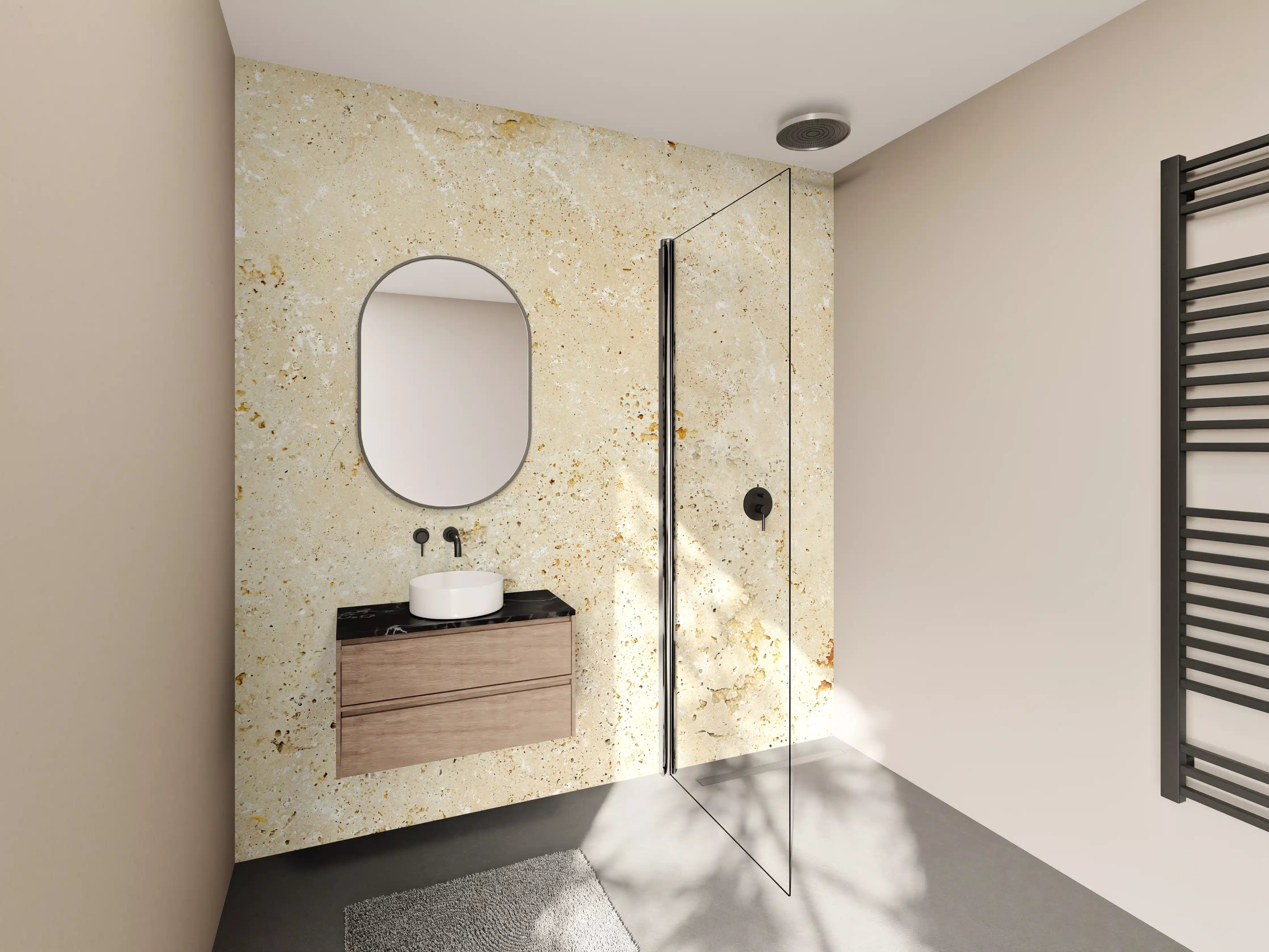 Wandverkleidung Bad - Beige Steinoptik mit Naturtextur
