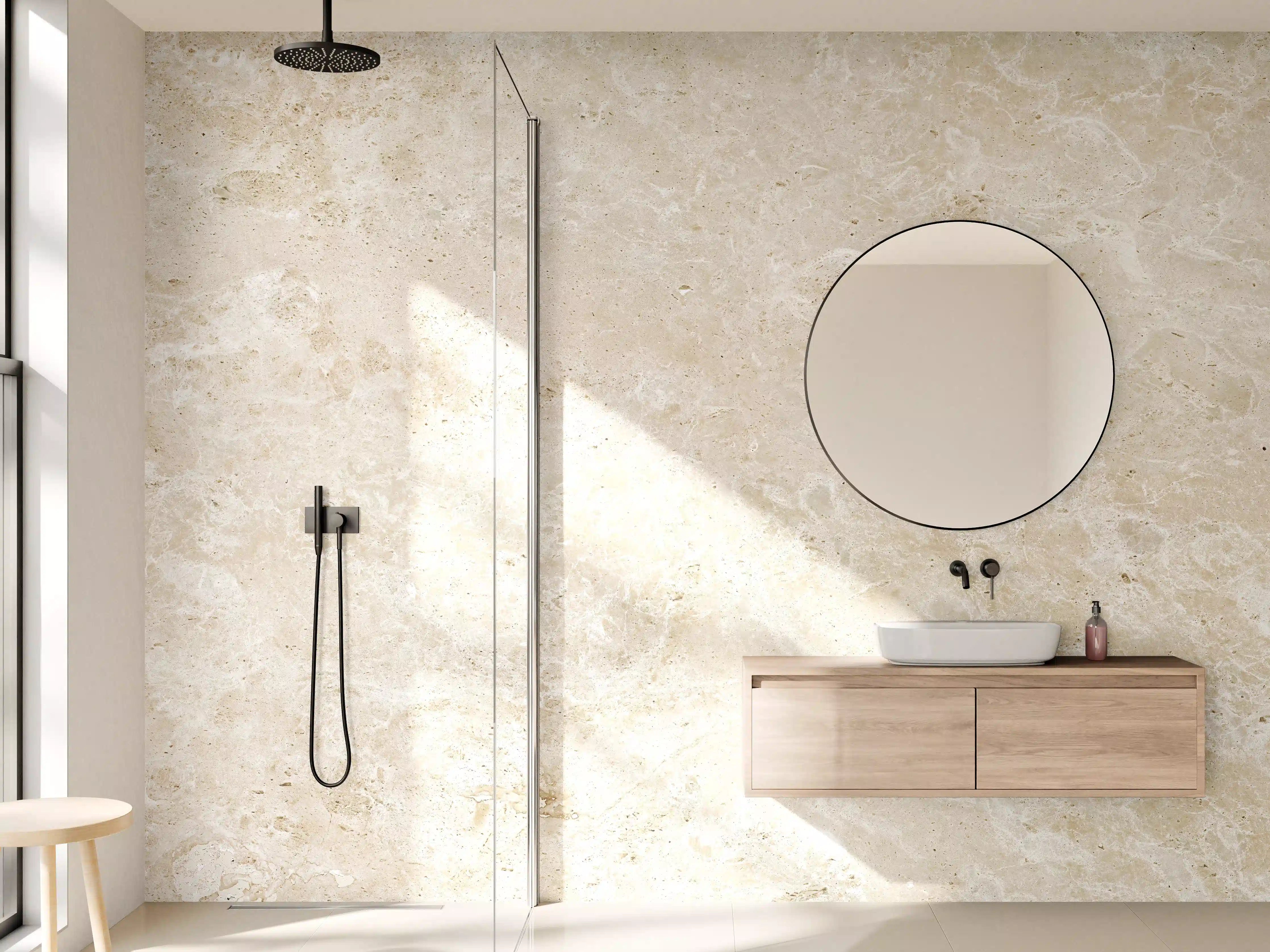 Wandverkleidung Bad - Beige Steinoptik mit Textur