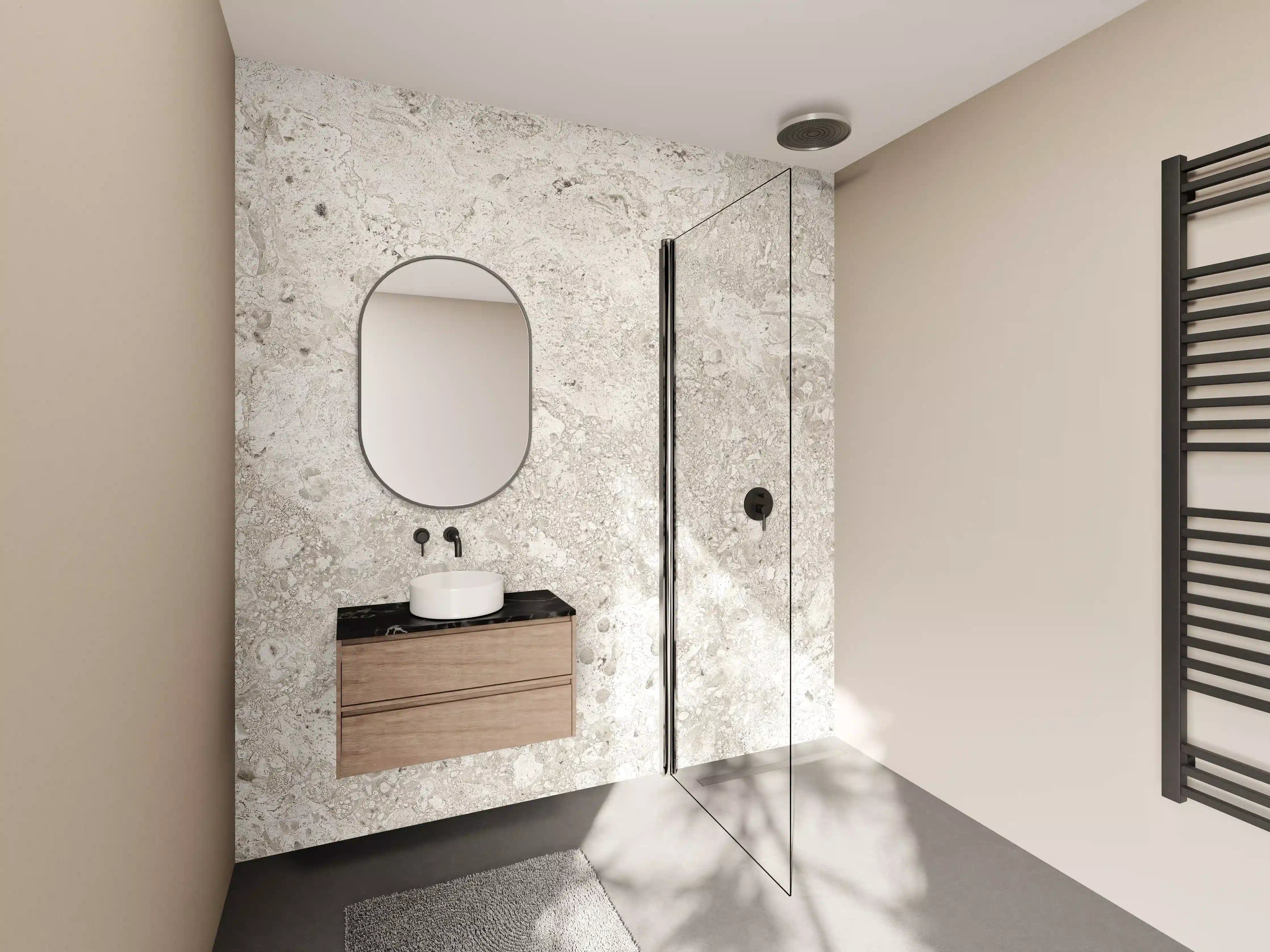 Wandverkleidung Bad - Beige Steinoptik mit feiner Textur