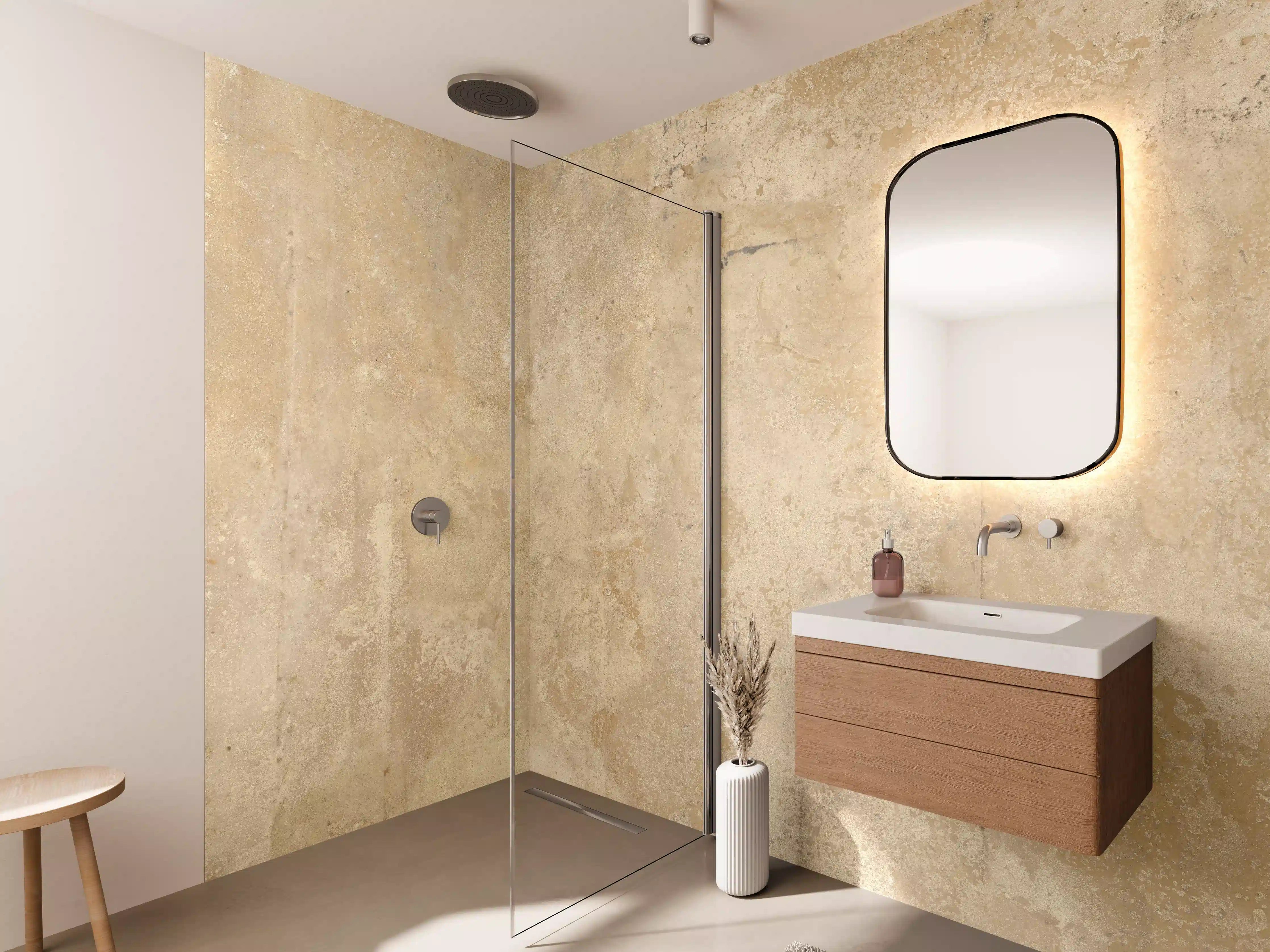 Wandverkleidung Bad - Beige Steintapete mit natürlicher Struktur