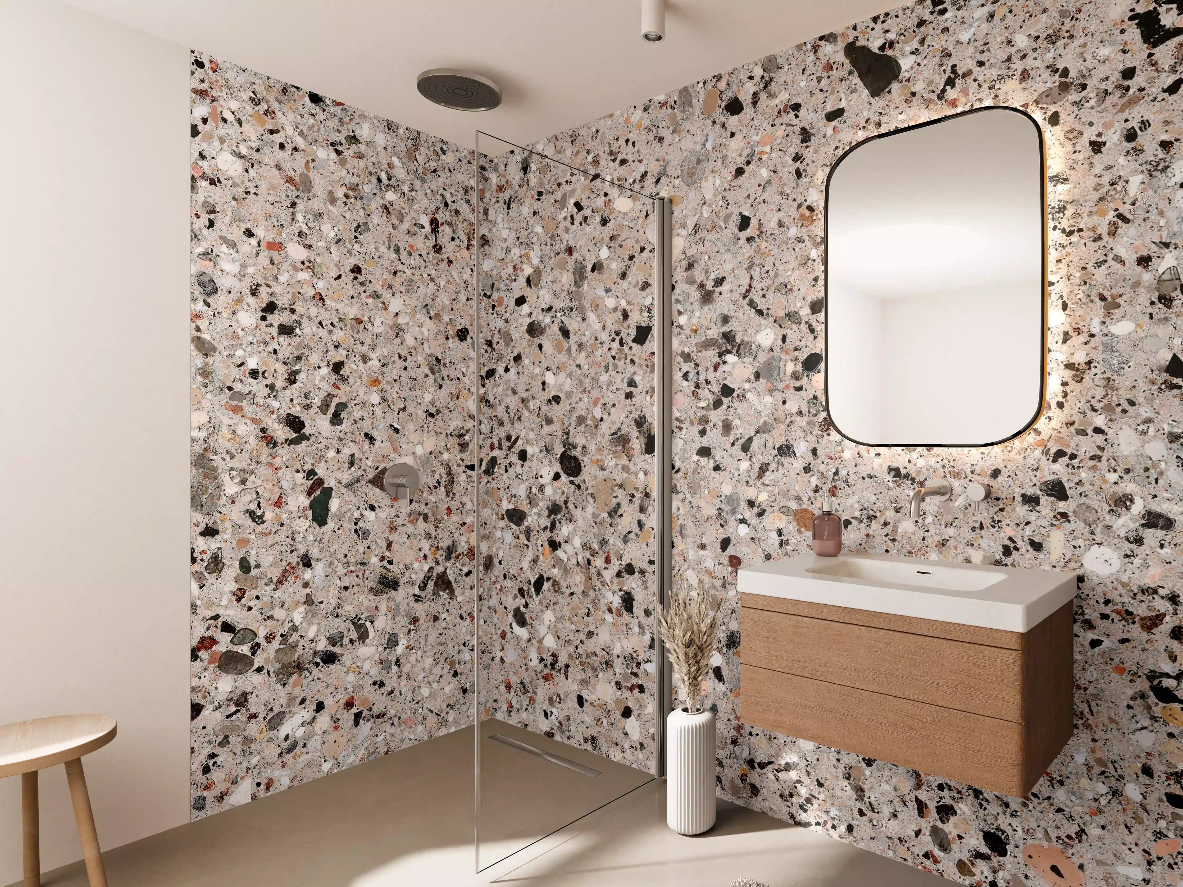 Wandverkleidung Bad - Beige Steinterrazzo Textur