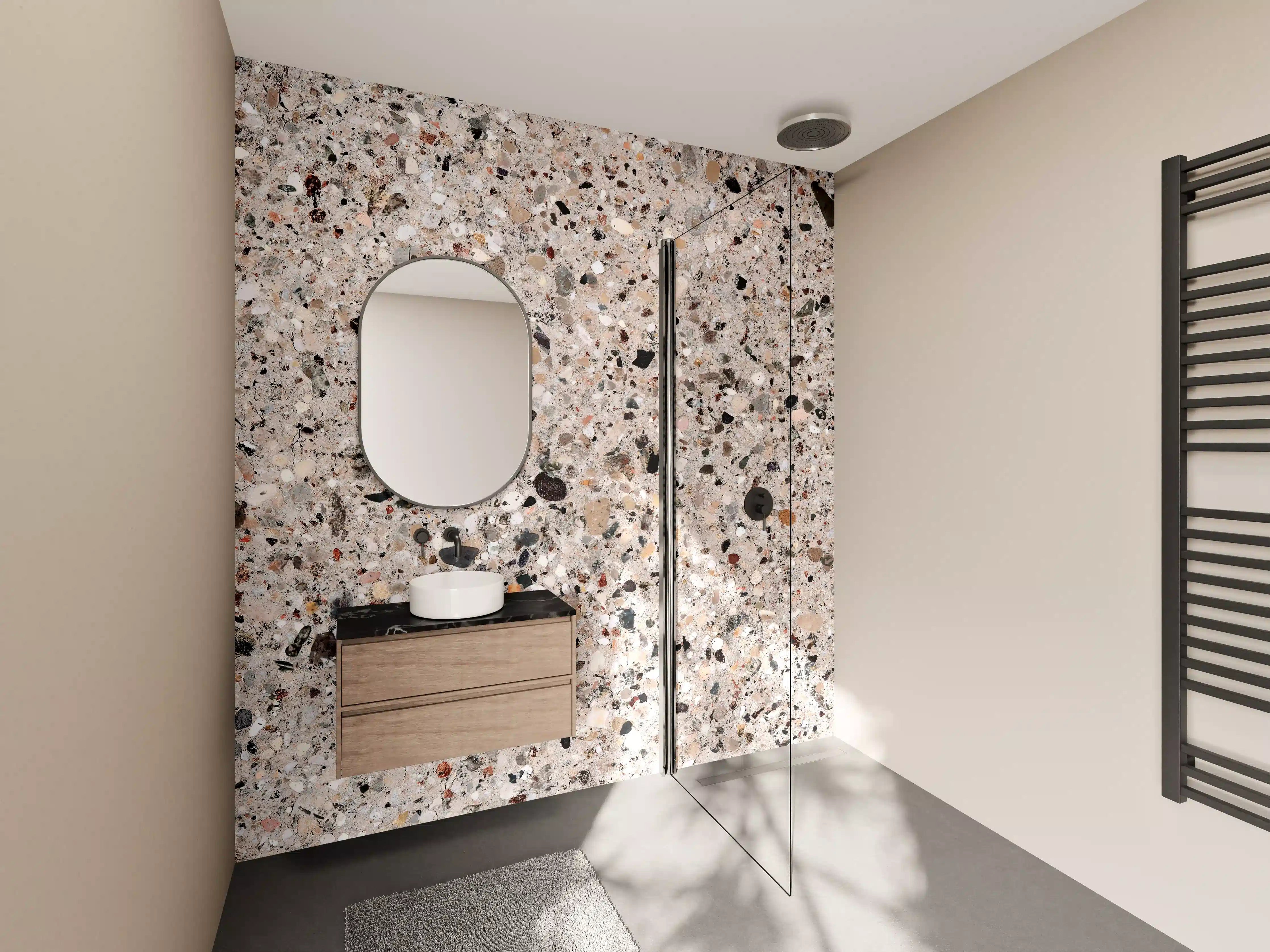 Wandverkleidung Bad - Beige Steinterrazzo Textur