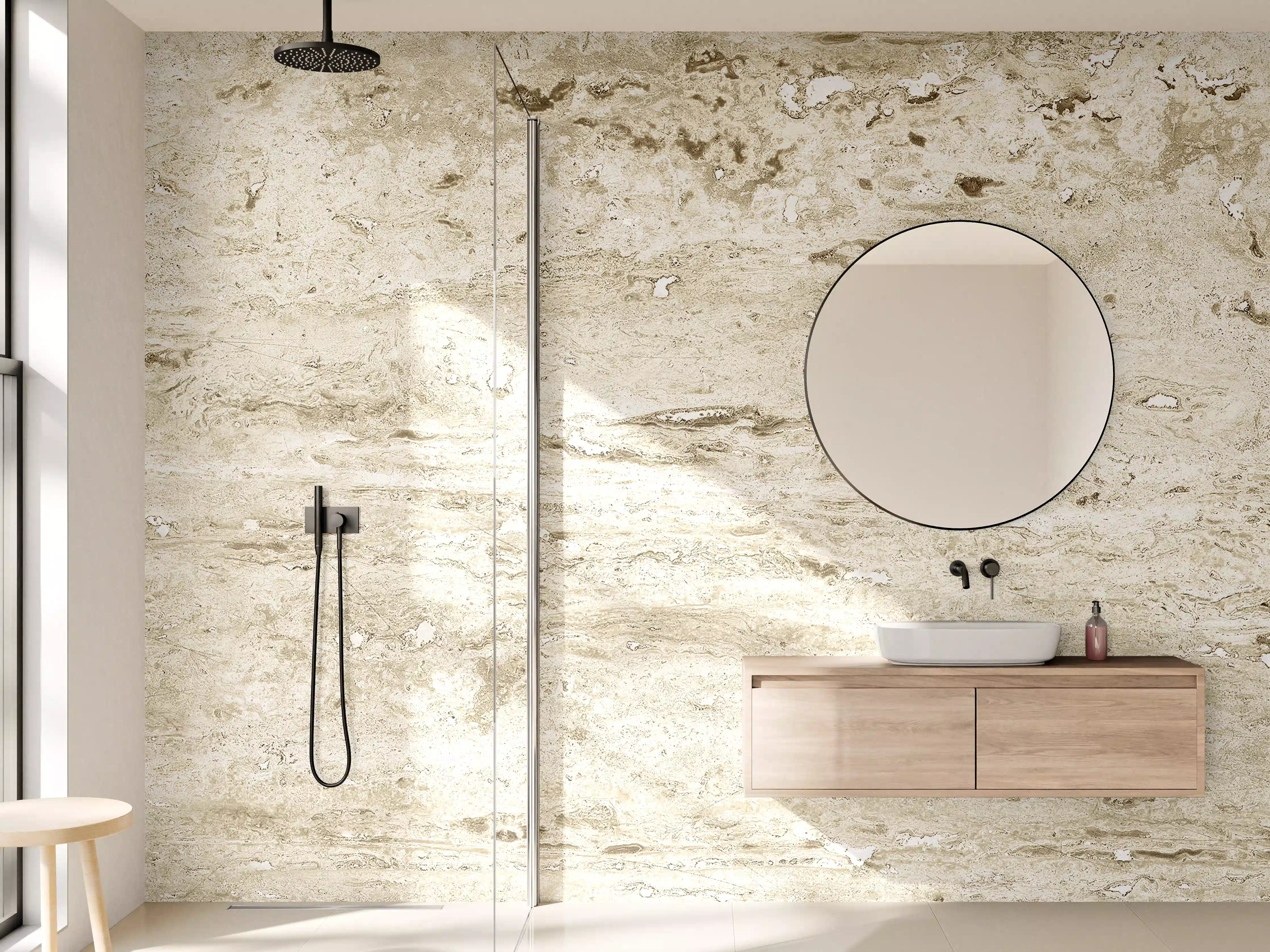 Wandverkleidung Bad - Beige Travertin Optik