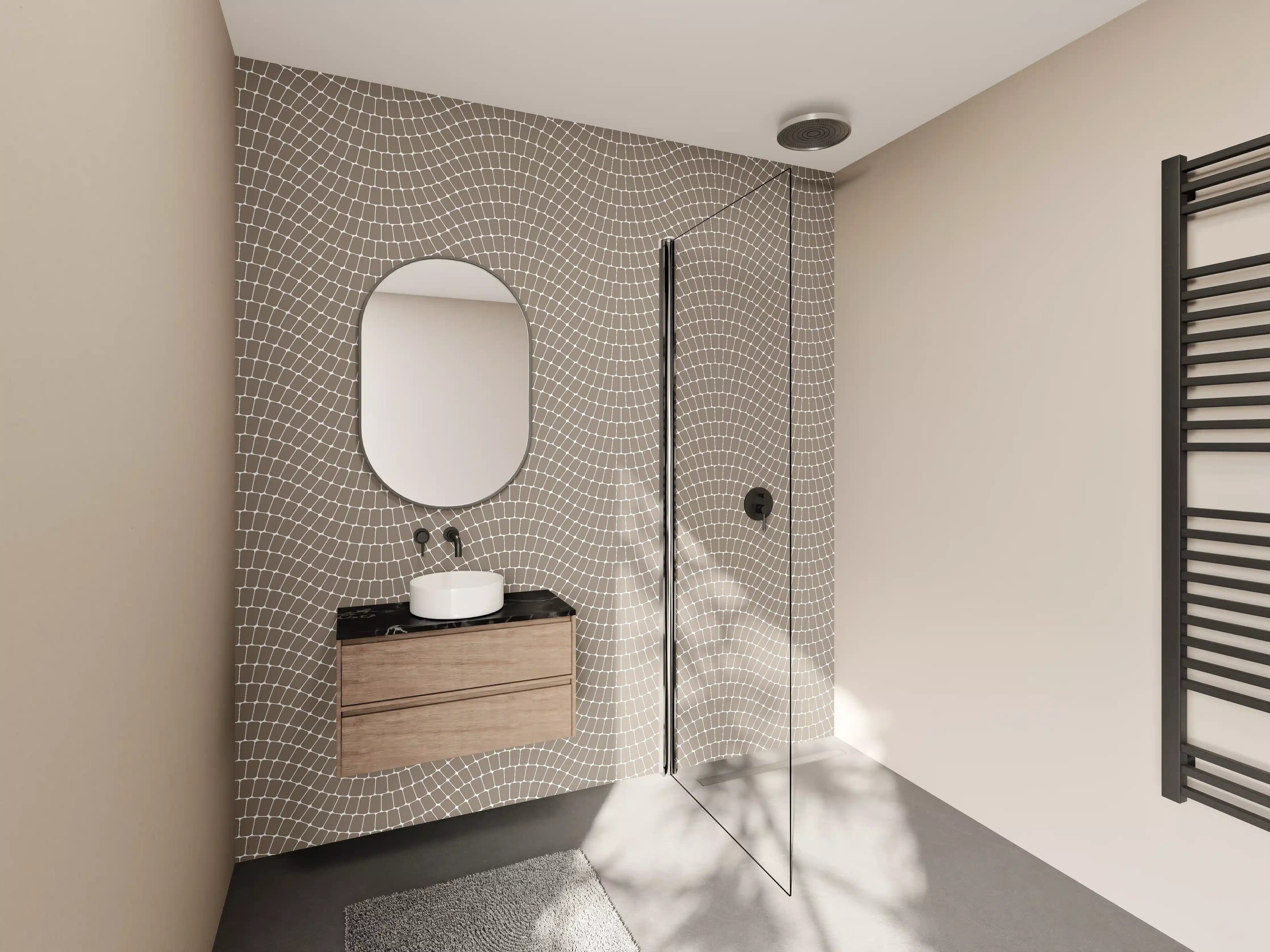 Wandverkleidung Bad - Beige Wabenmuster mit feiner Textur