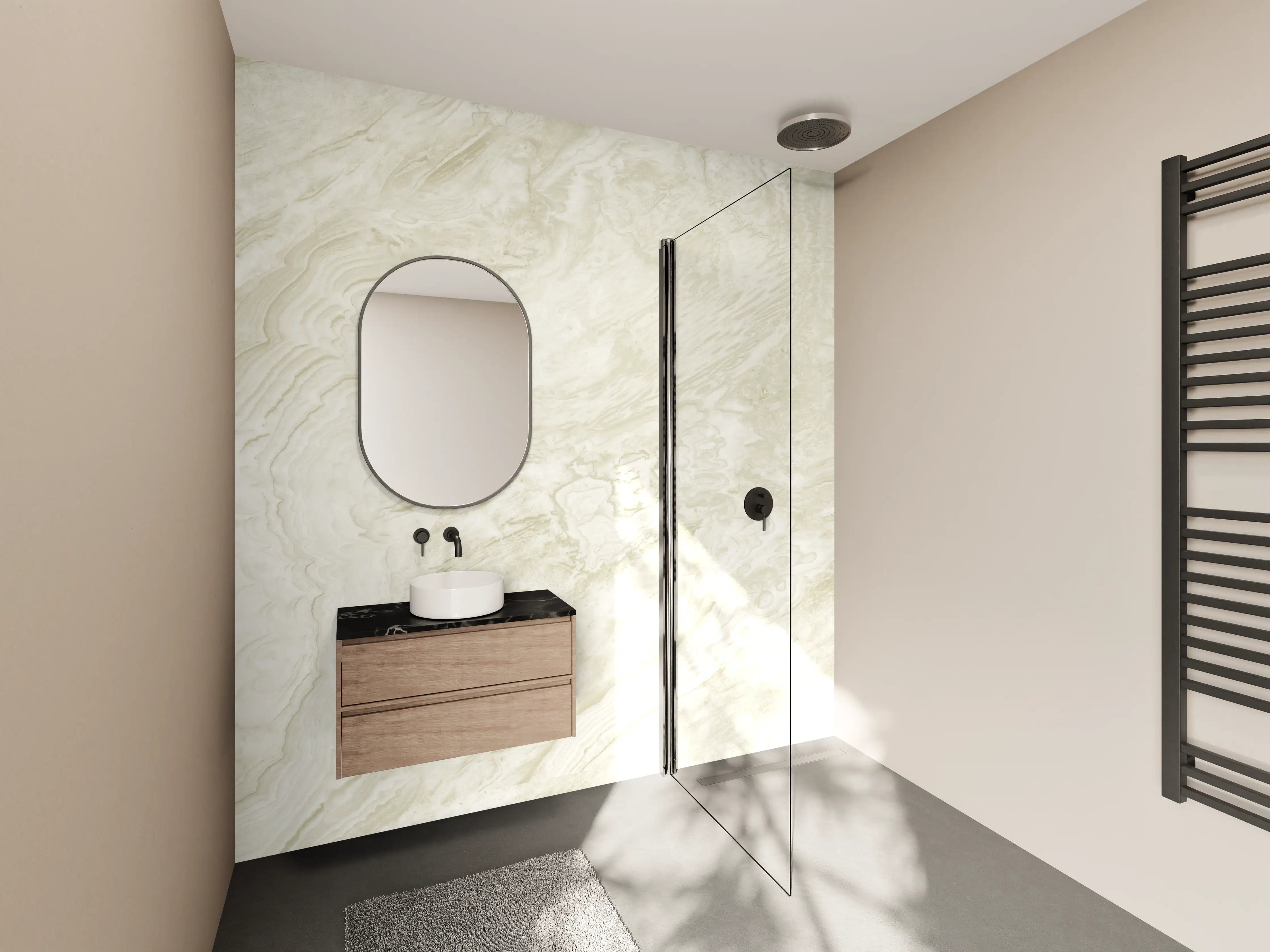 Wandverkleidung Bad - Beige-Weißer Marmor