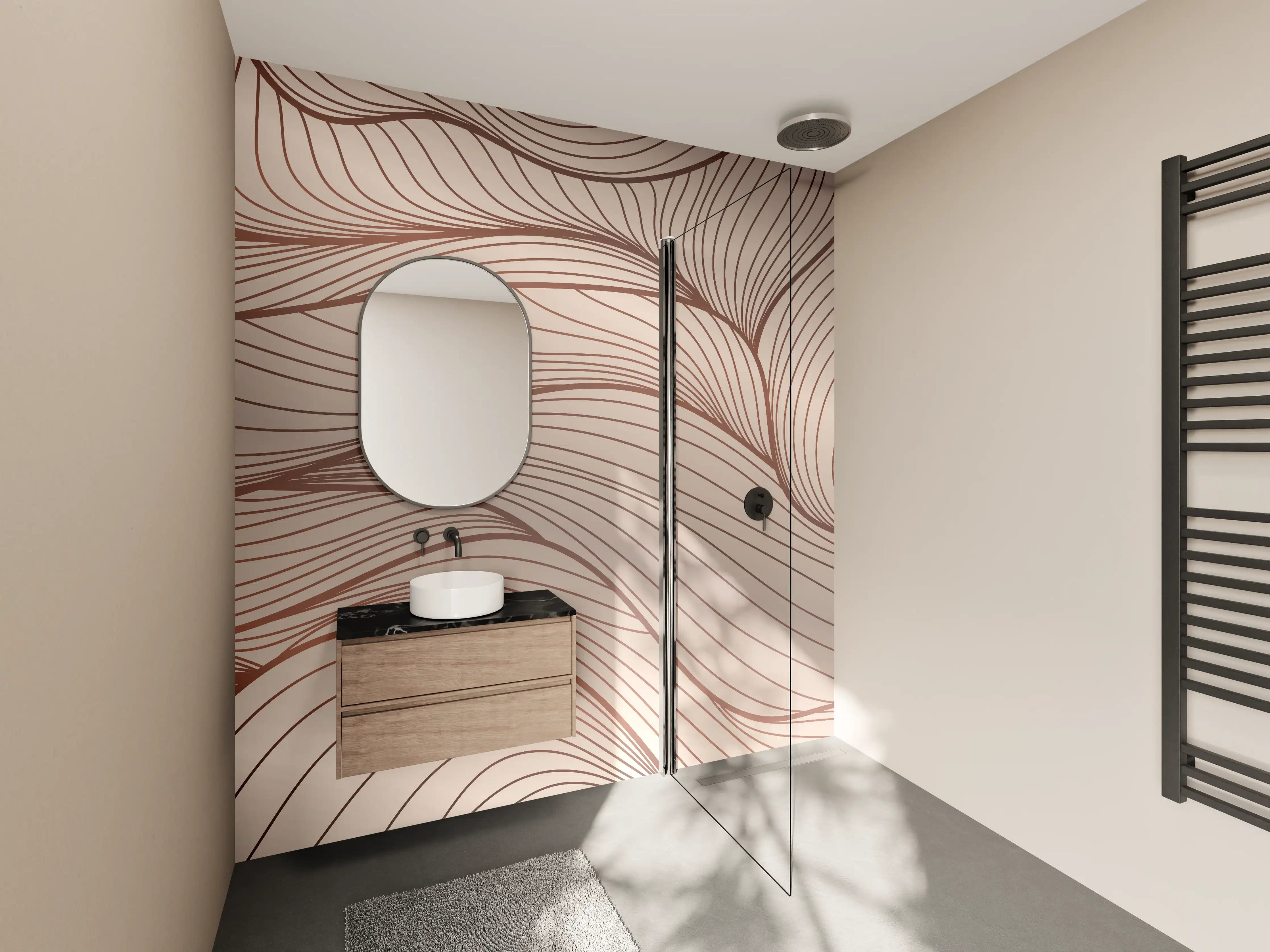 Wandverkleidung Bad - Beige Wellenlinien Textur