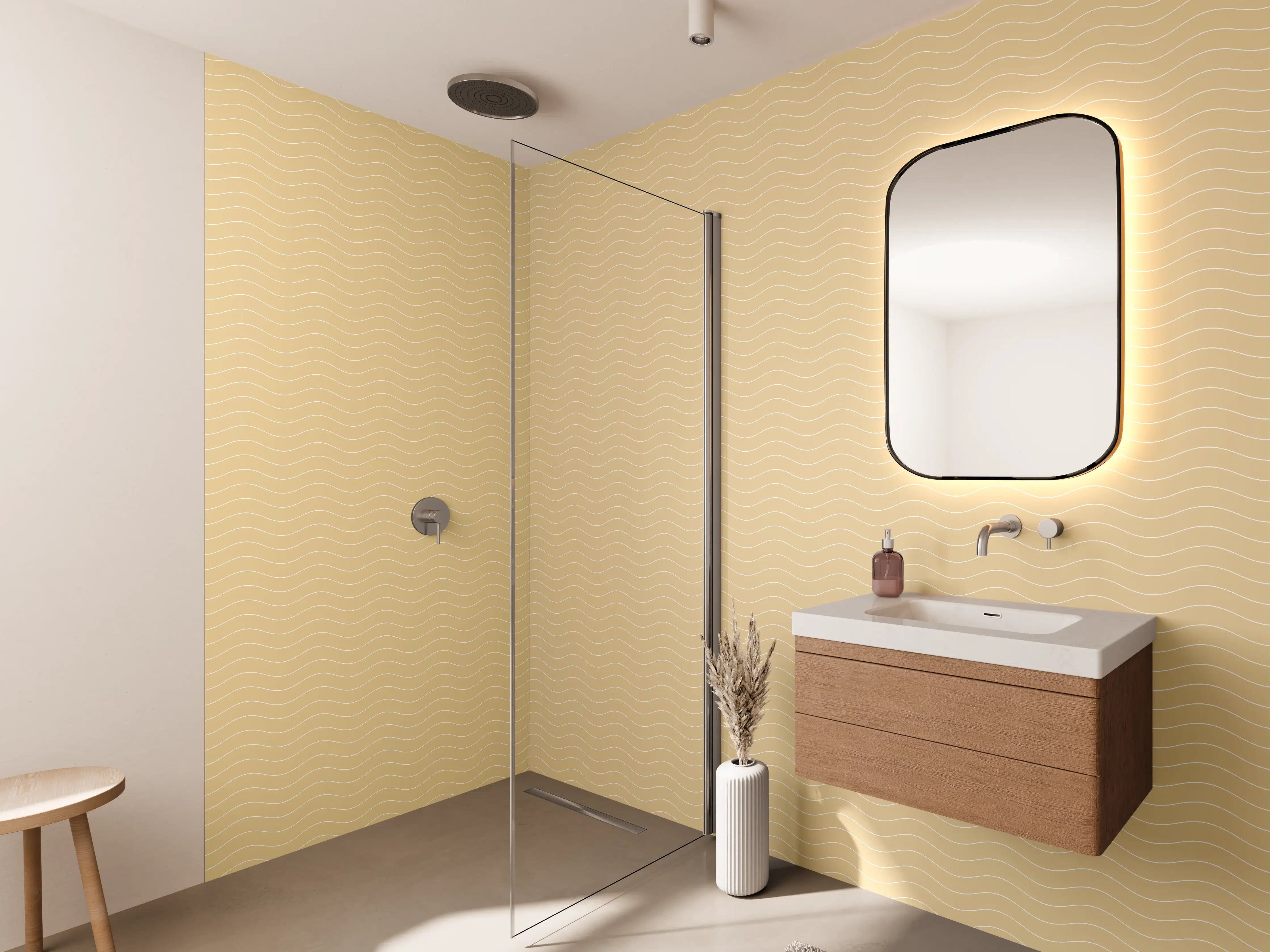 Wandverkleidung Bad - Beige Wellenmuster mit subtiler Textur