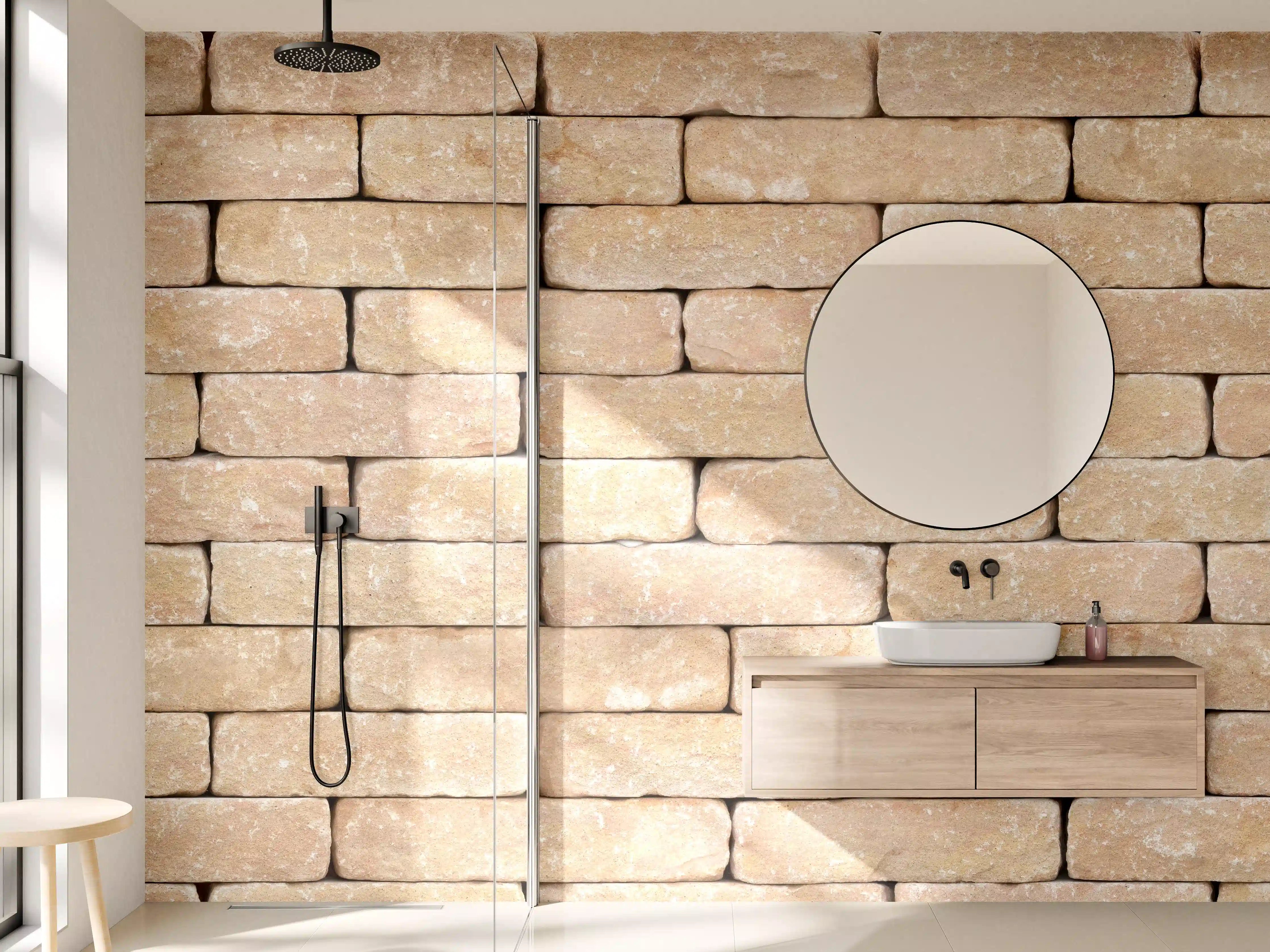 Wandverkleidung Bad - Beige Ziegelwand Textur