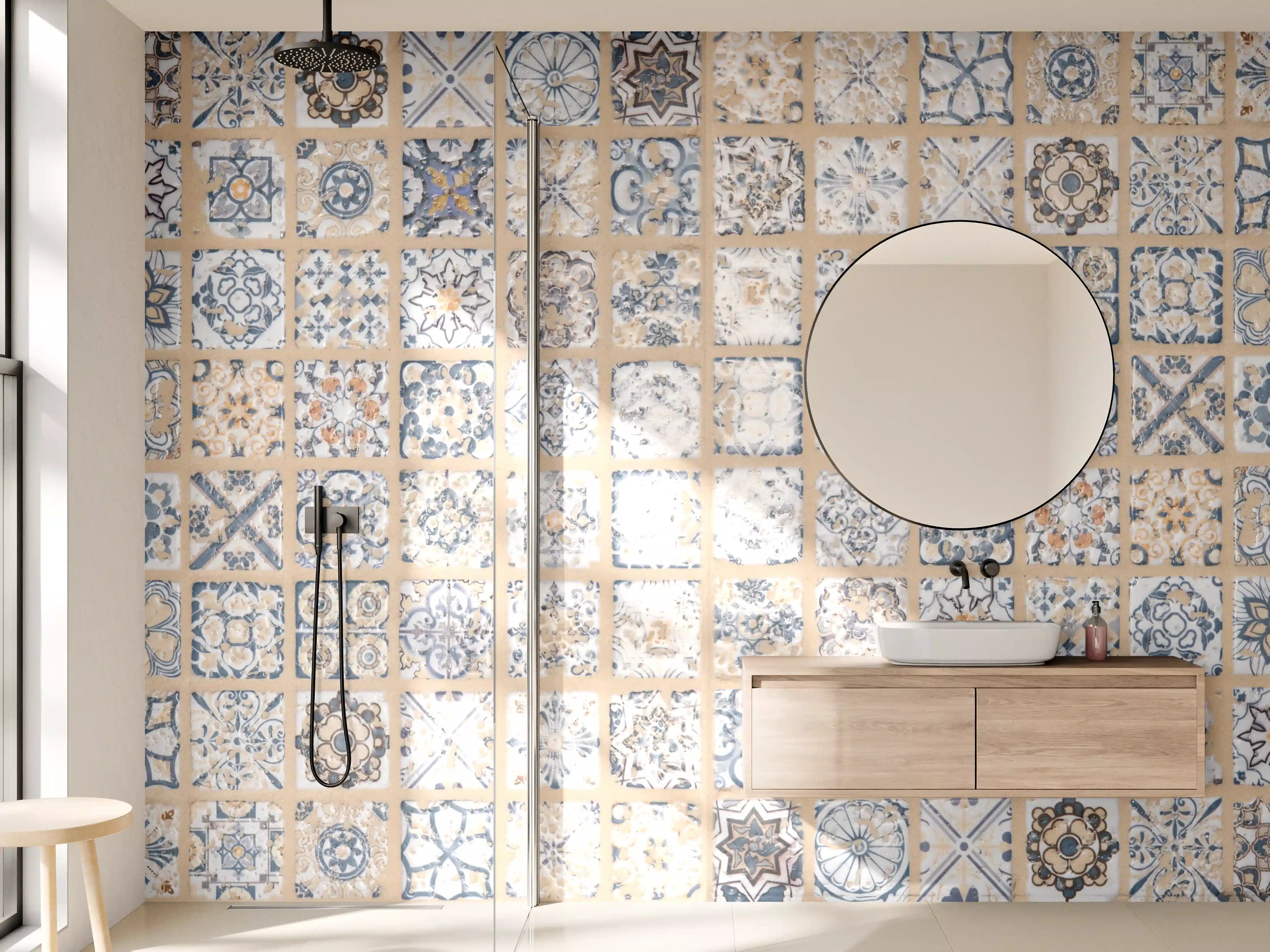 Wandverkleidung Bad - Beige-blau Vintage Mosaik
