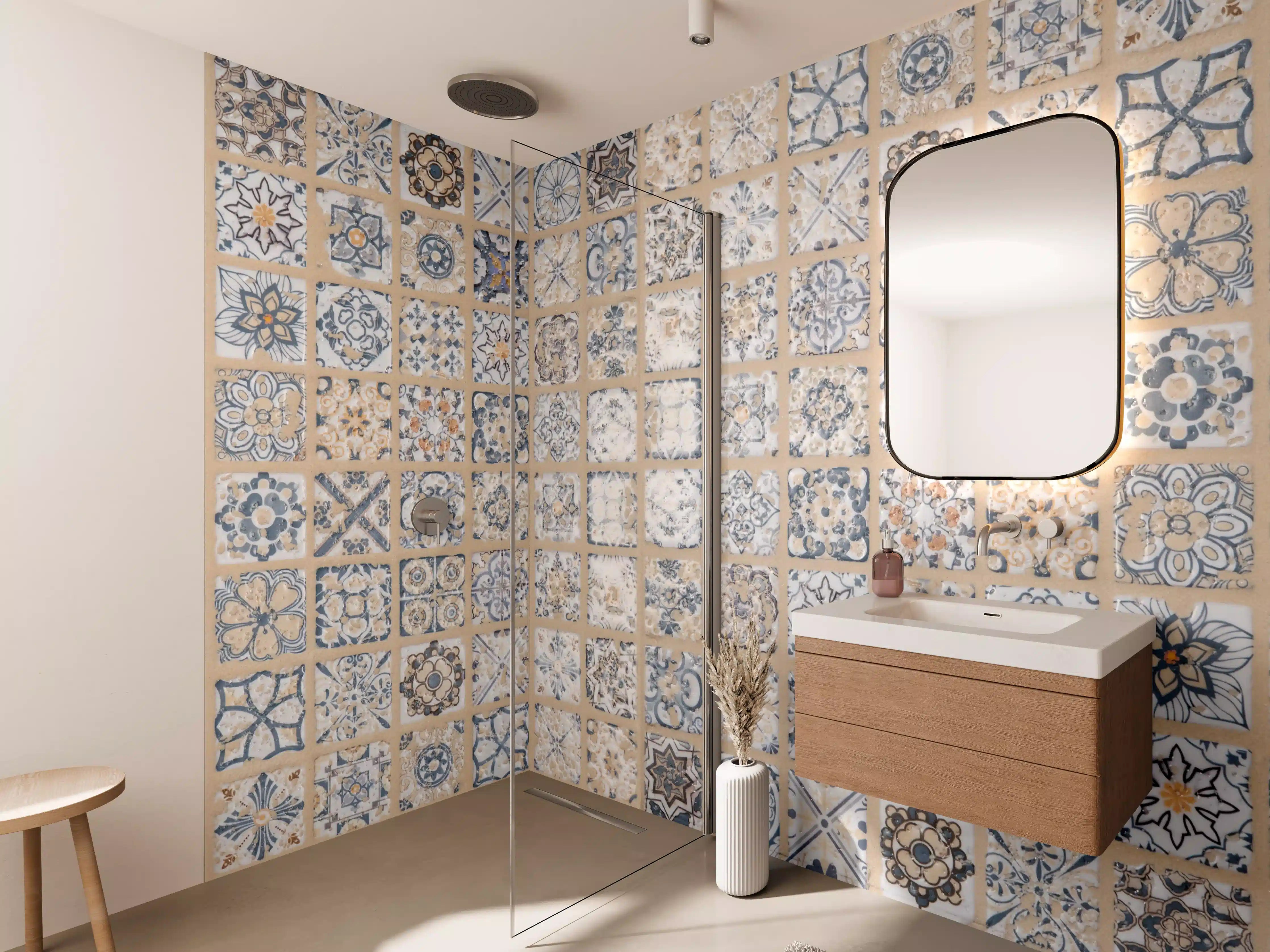 Wandverkleidung Bad - Beige-blau Vintage Mosaik