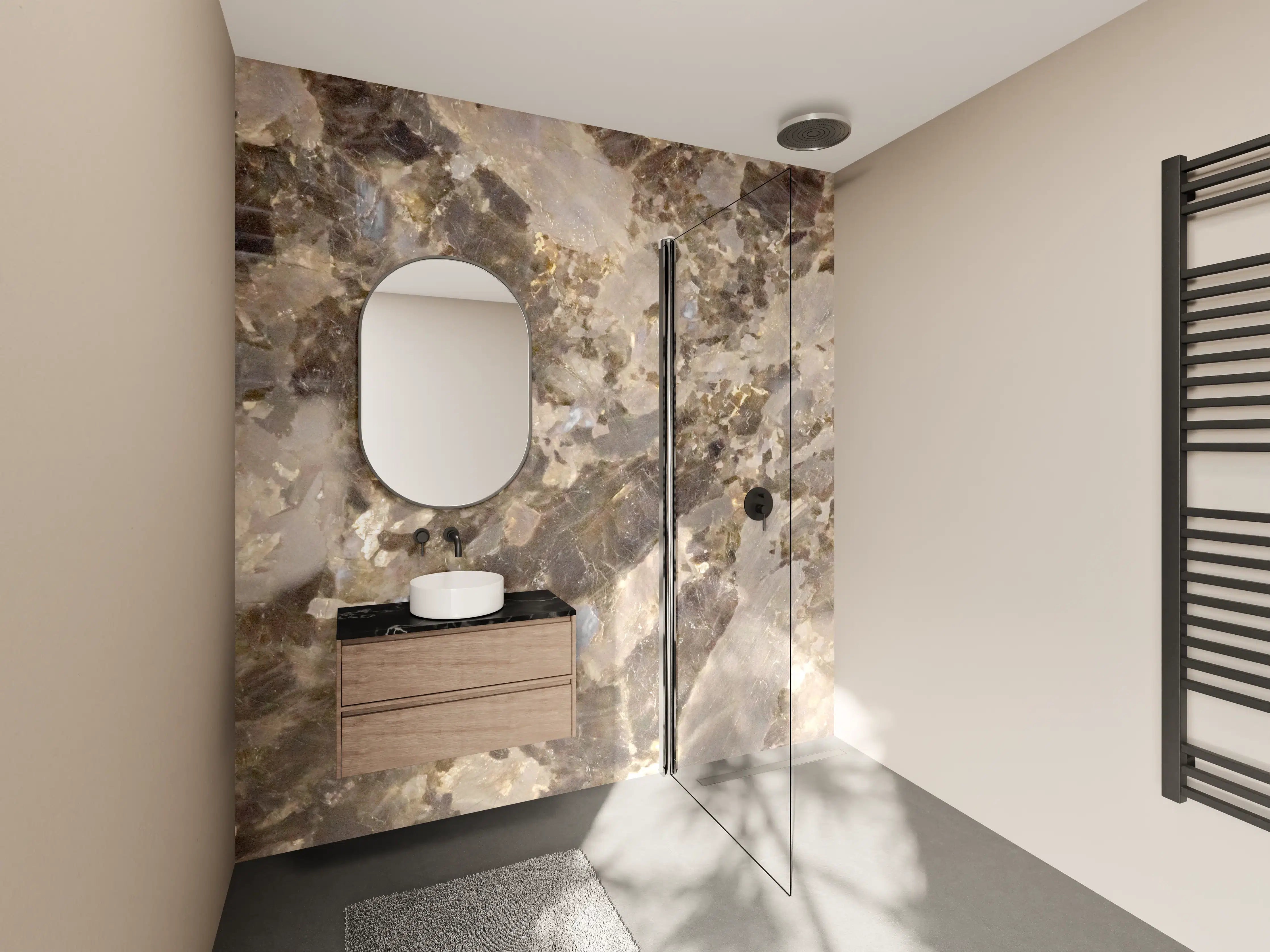 Wandverkleidung Bad - Beige-graue Marmor-Textur