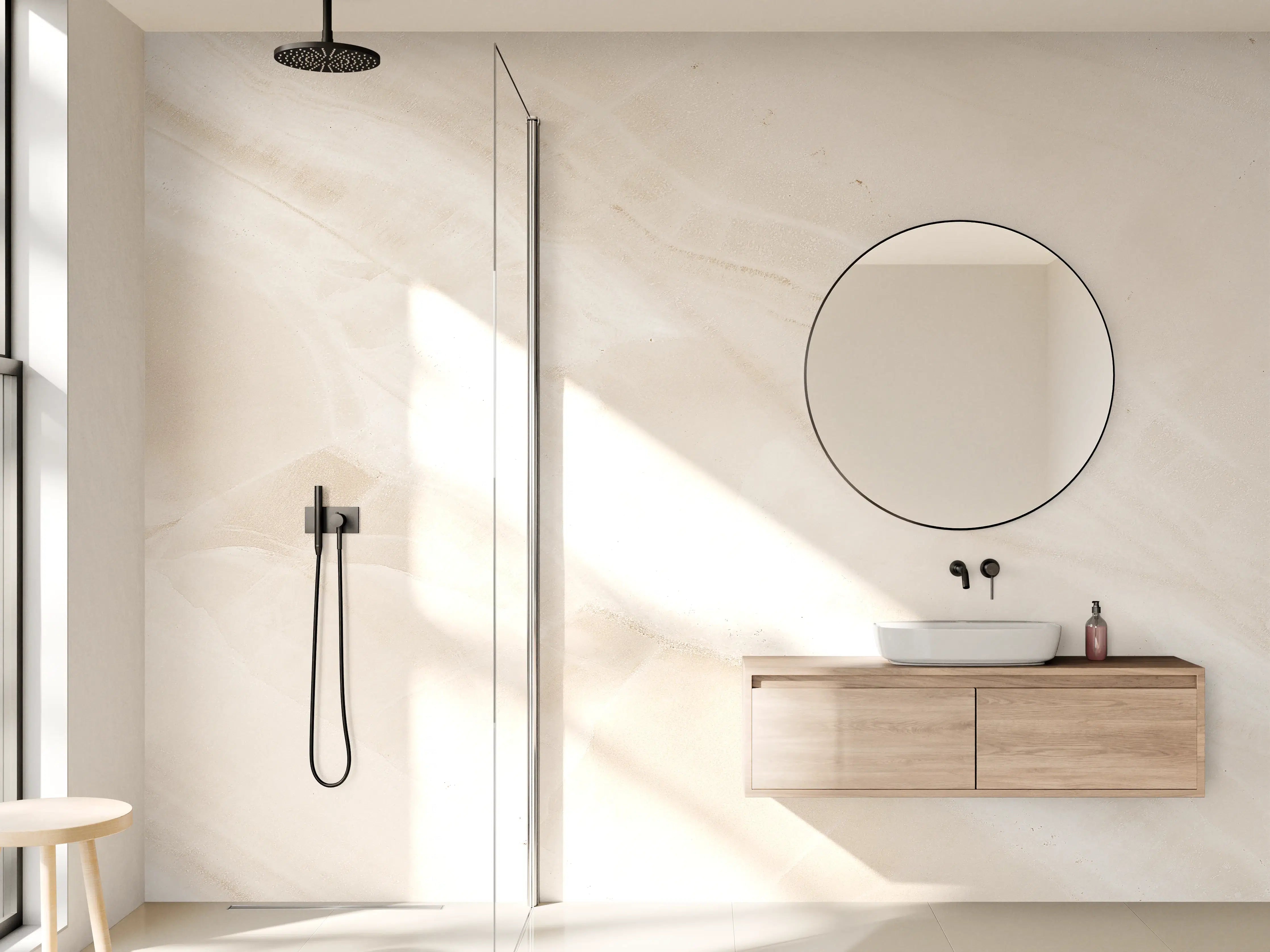 Wandverkleidung Bad - Beige natürliche Marmortextur