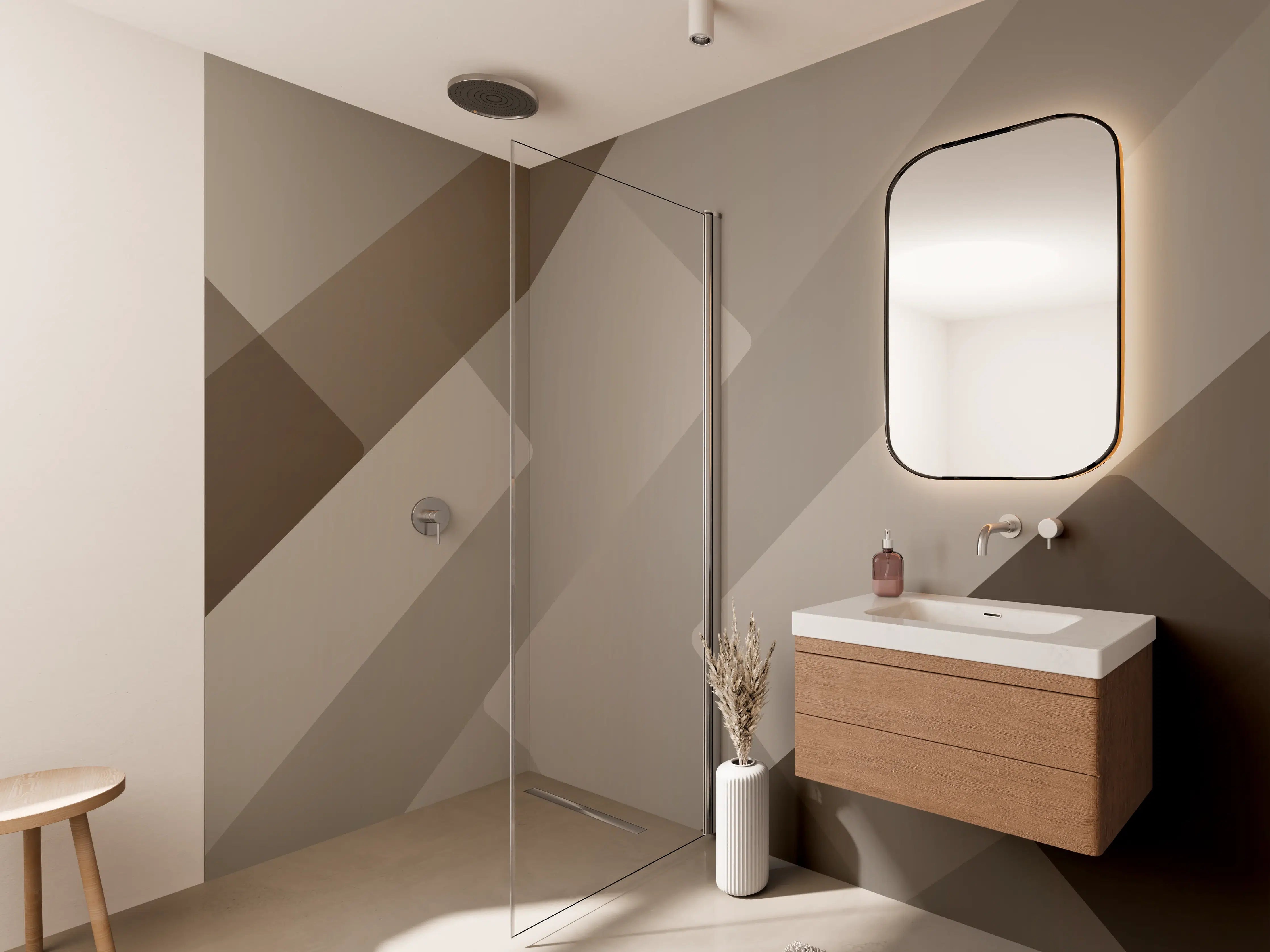 Wandverkleidung Bad - Beige und Braun Geometrische Muster