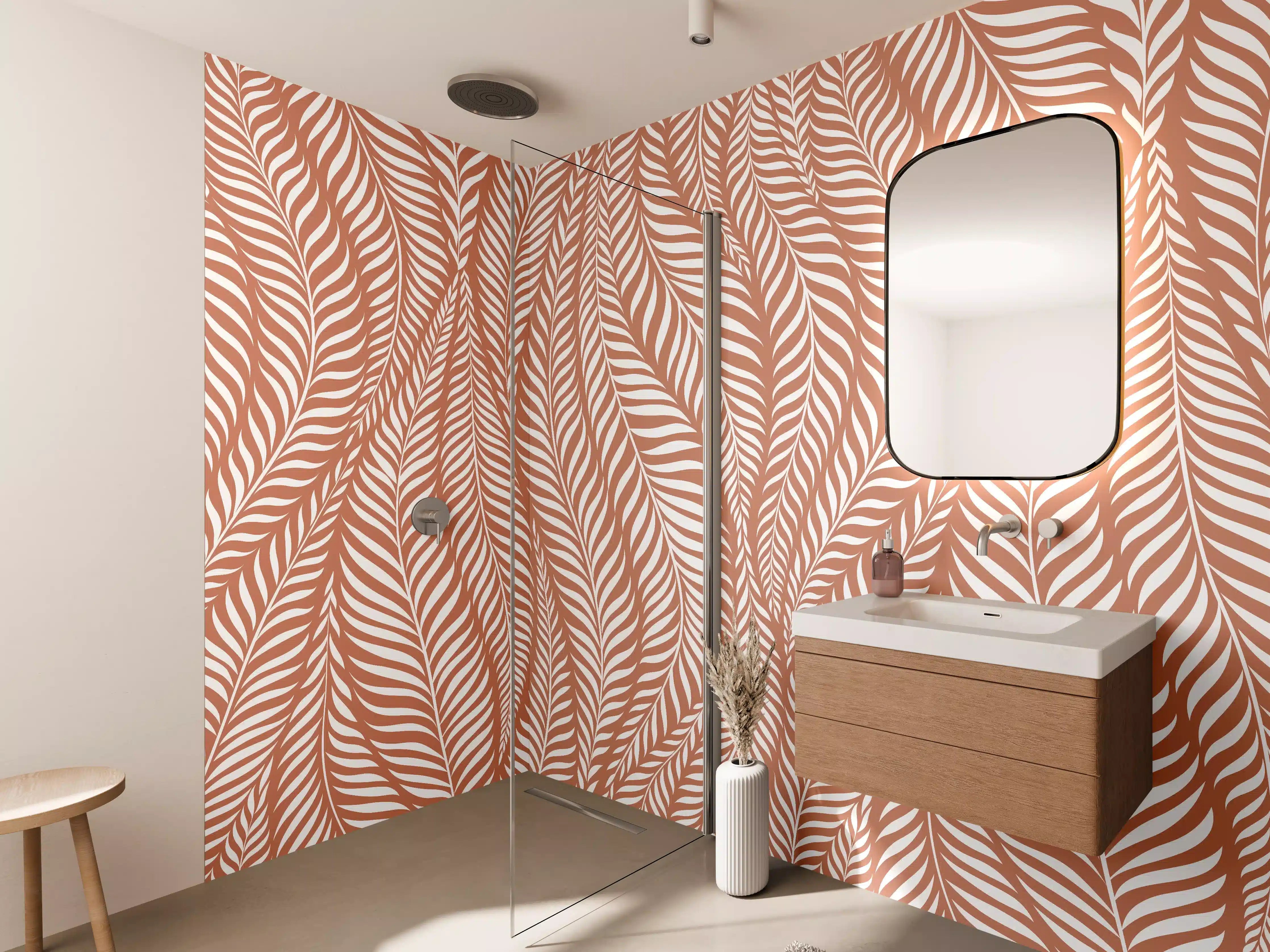 Wandverkleidung Bad - Beige und Weiße Blattmusterwand